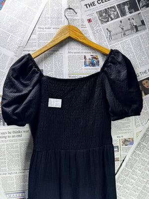 F&F® XS | Bust: 14.5" | Solid Jet Black - Seersucker | Midi Dress | B4 - 5473 - Genuine Maal