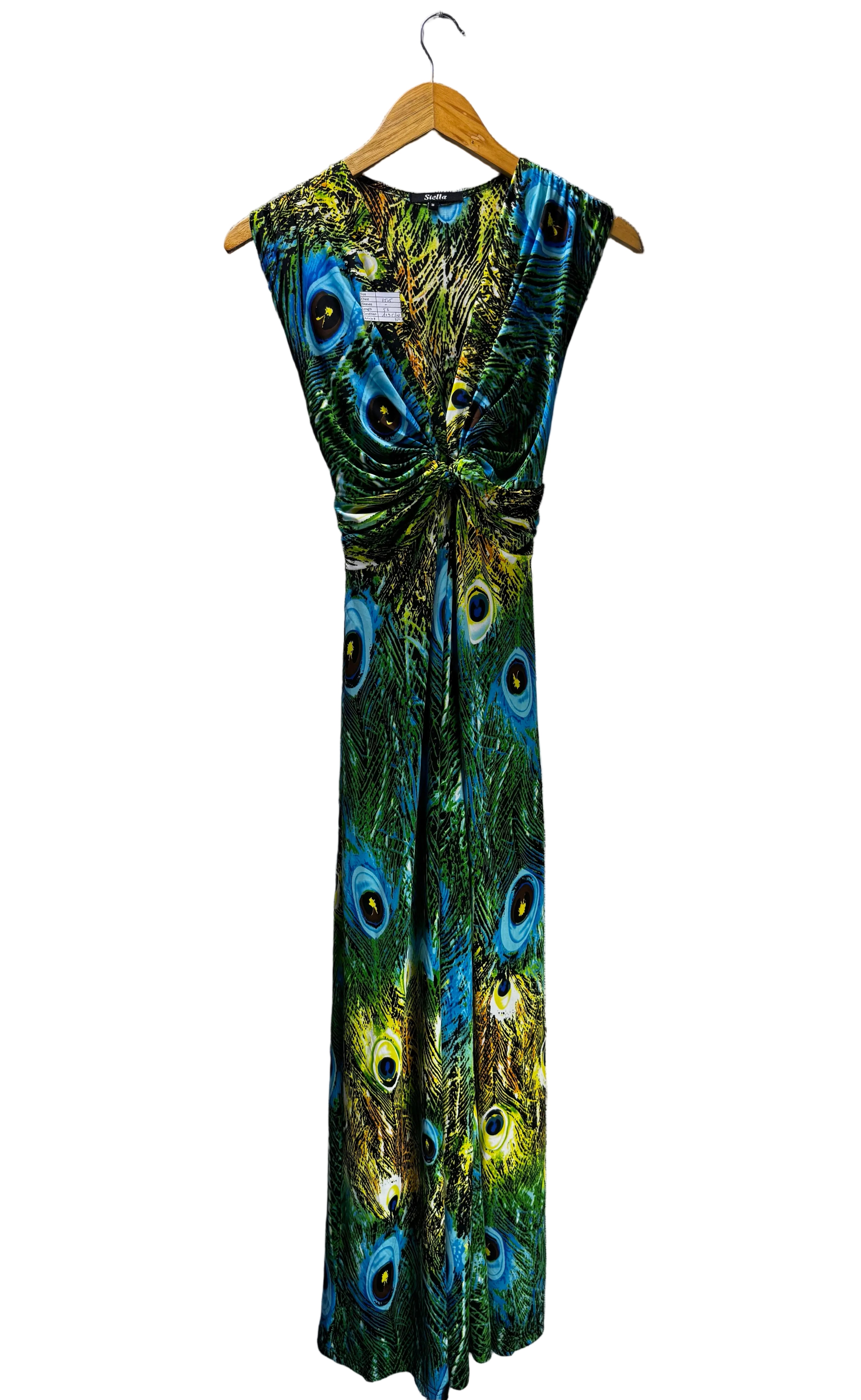 Stella® XS | Bust: 15.5" | Peacock Feather Print | Maxi Dress | B4 - 5195 - Genuine Maal
