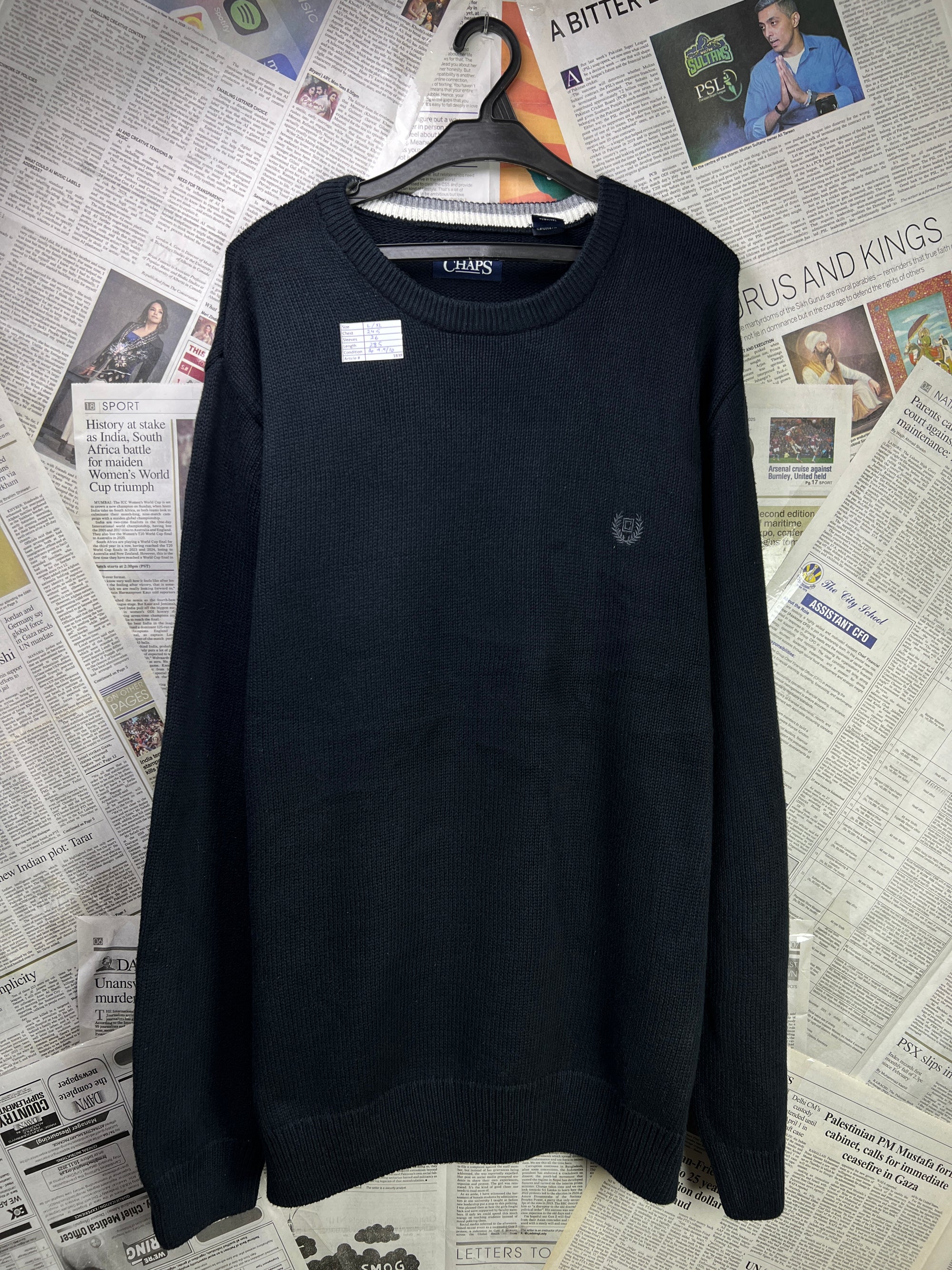 CHAPS® L/XL | Chest: 24.5" | Black | Knit Sweater | Cotton | 1838 - Genuine Maal