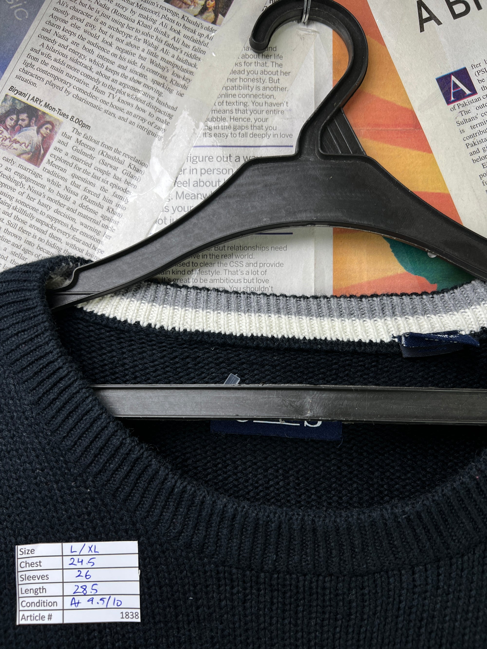 CHAPS® L/XL | Chest: 24.5" | Black | Knit Sweater | Cotton | 1838 - Genuine Maal