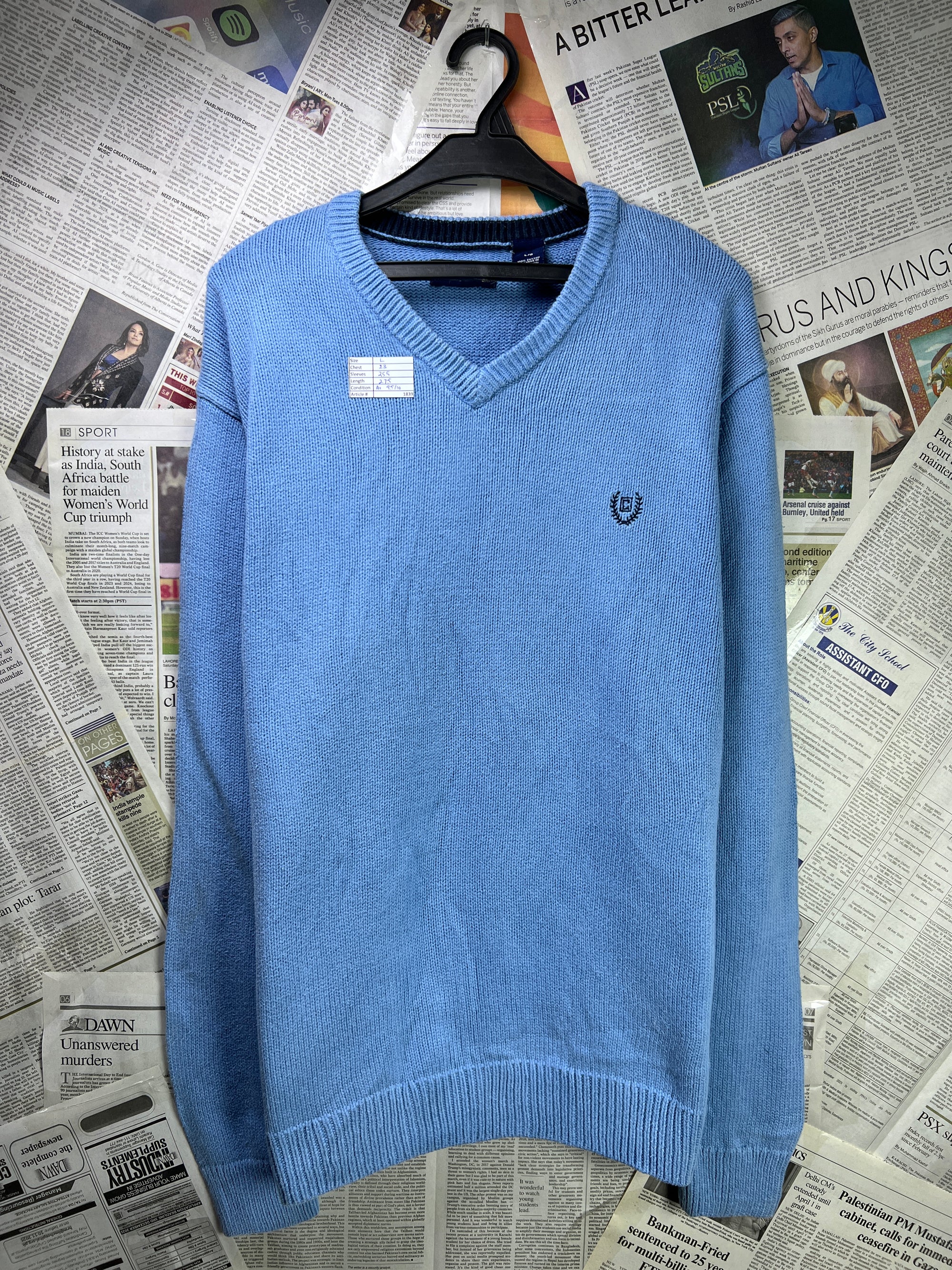 CHAPS® Large | Chest: 23" | Blue | Knit Sweater | Cotton | 1839 - Genuine Maal