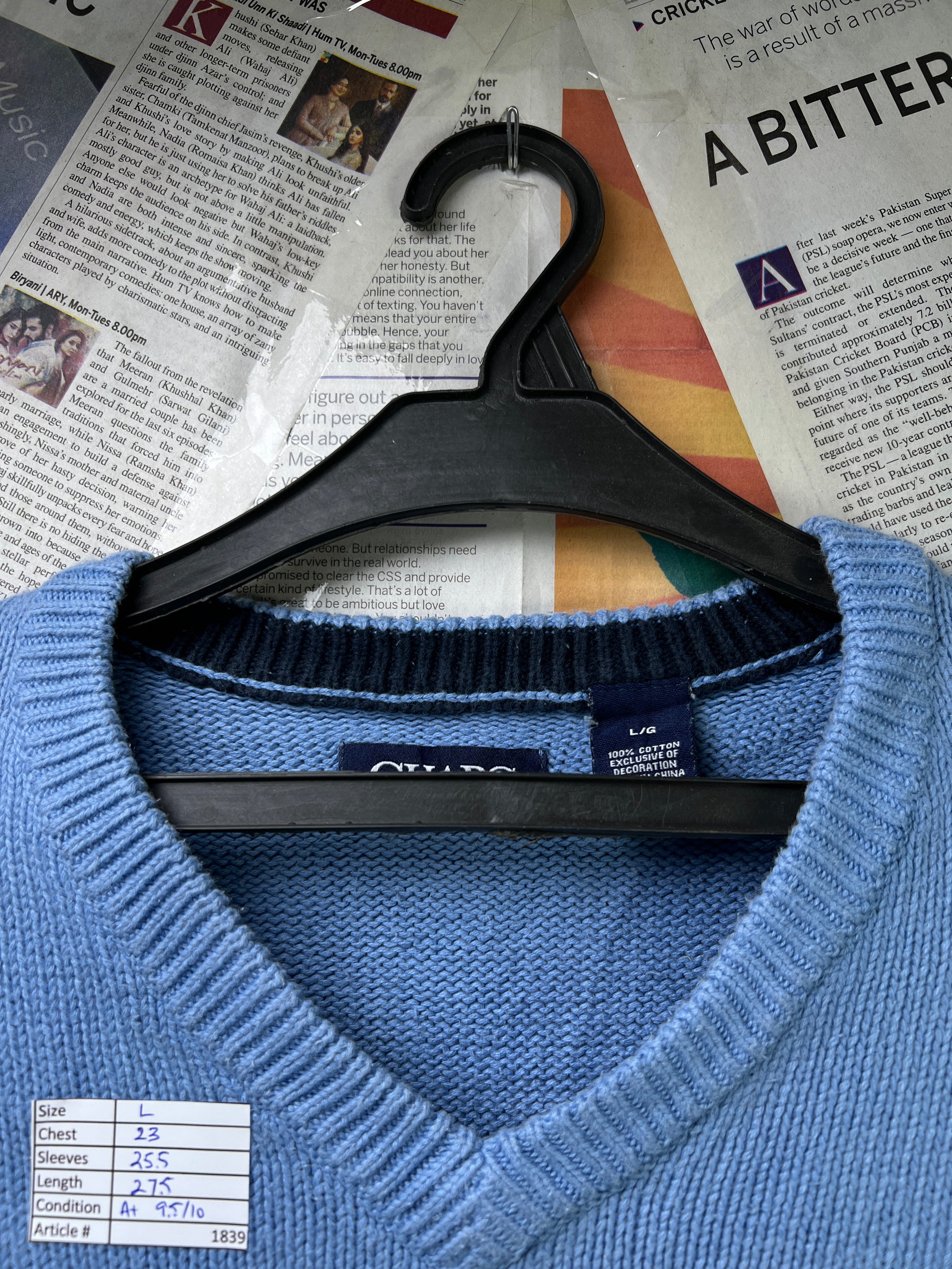 CHAPS® Large | Chest: 23" | Blue | Knit Sweater | Cotton | 1839 - Genuine Maal