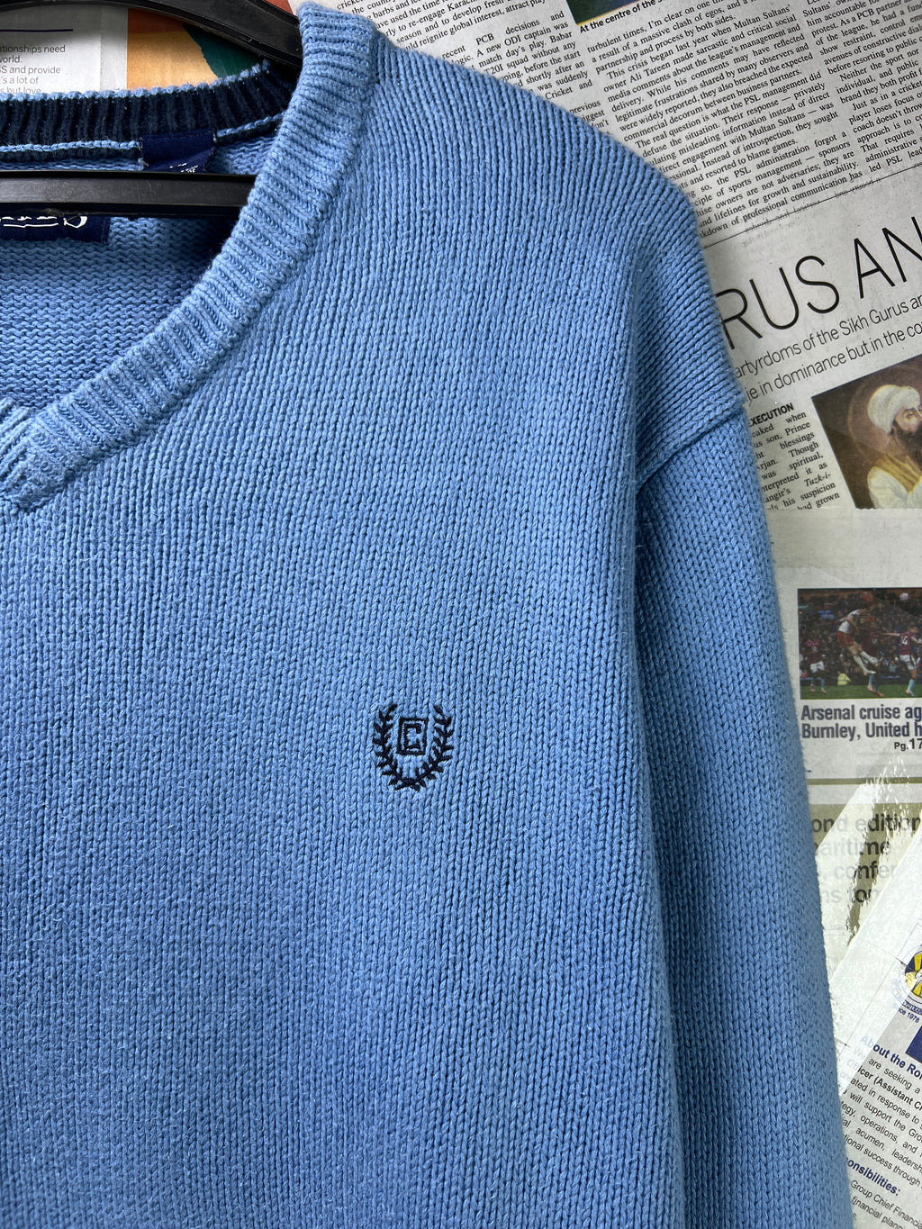 CHAPS® Large | Chest: 23" | Blue | Knit Sweater | Cotton | 1839 - Genuine Maal