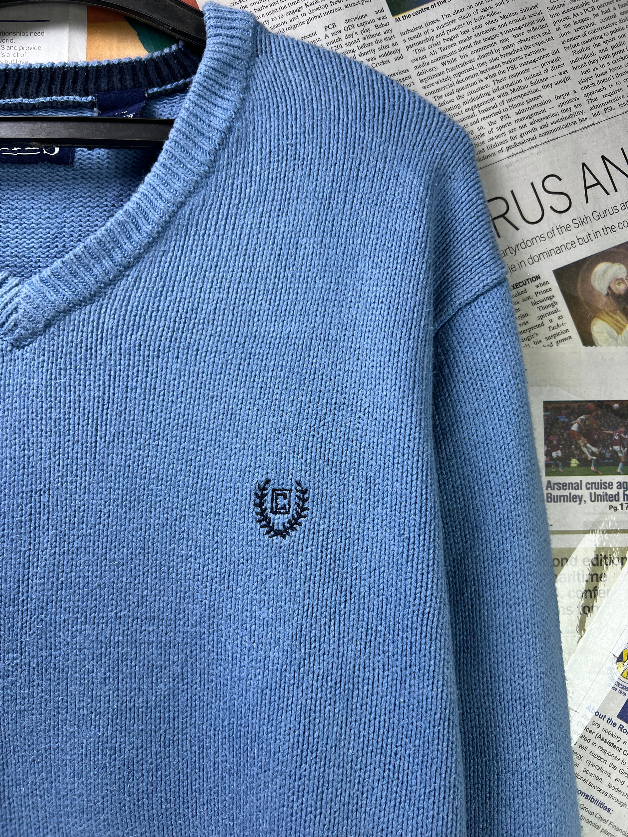 CHAPS® Large | Chest: 23" | Blue | Knit Sweater | Cotton | 1839 - Genuine Maal