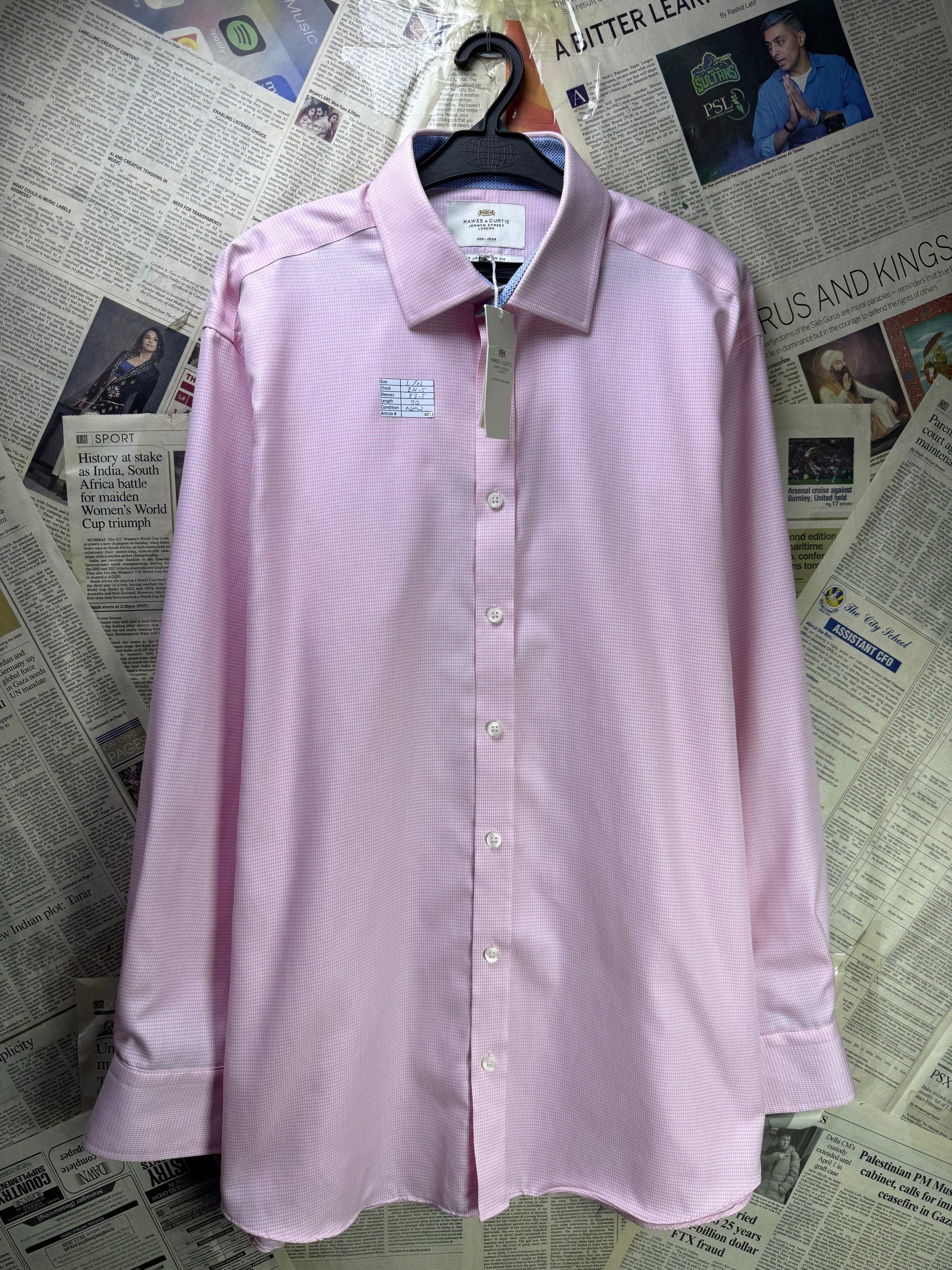 Hawes & Curtis® L/XL | Chest: 24.5" | Peach Pin Check | Shirt | Cotton | 4213 - Genuine Maal