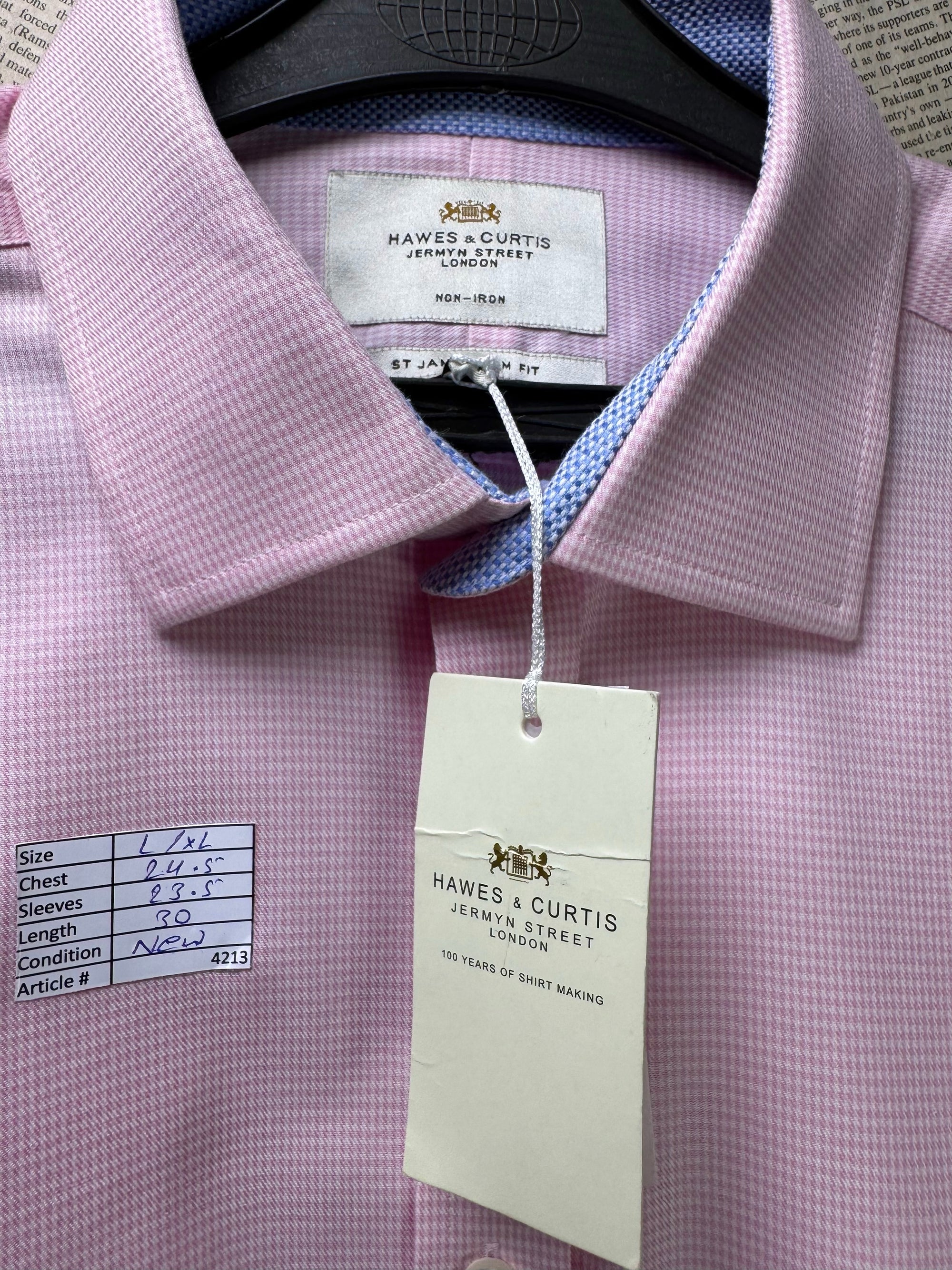 Hawes & Curtis® L/XL | Chest: 24.5" | Peach Pin Check | Shirt | Cotton | 4213 - Genuine Maal