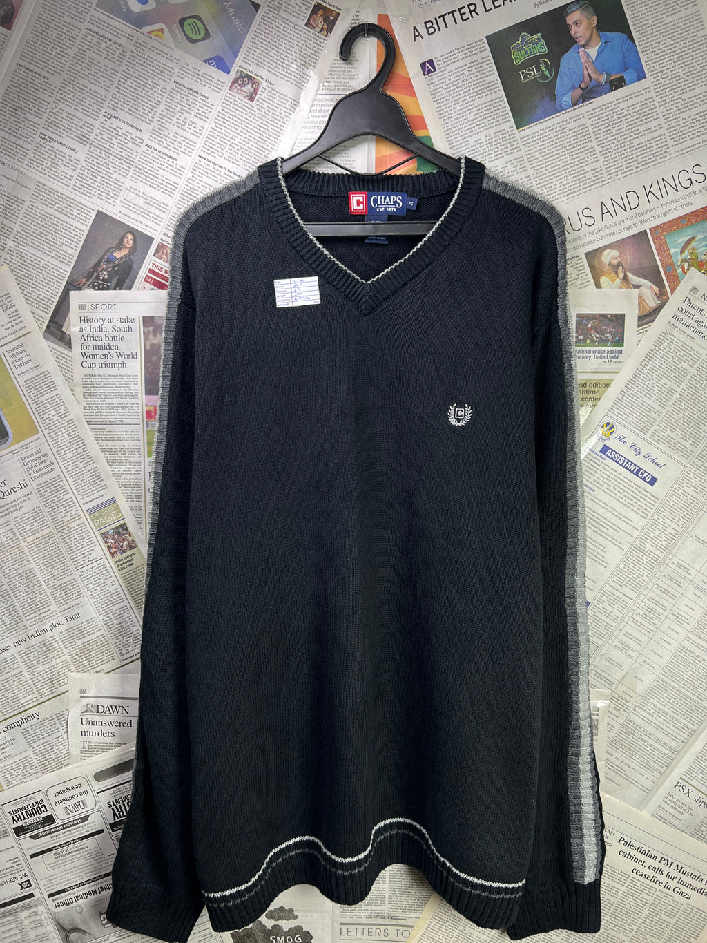 CHAPS® L/XL | Chest: 24.5" | Black | Knit Sweater | Cotton | 1858 - Genuine Maal