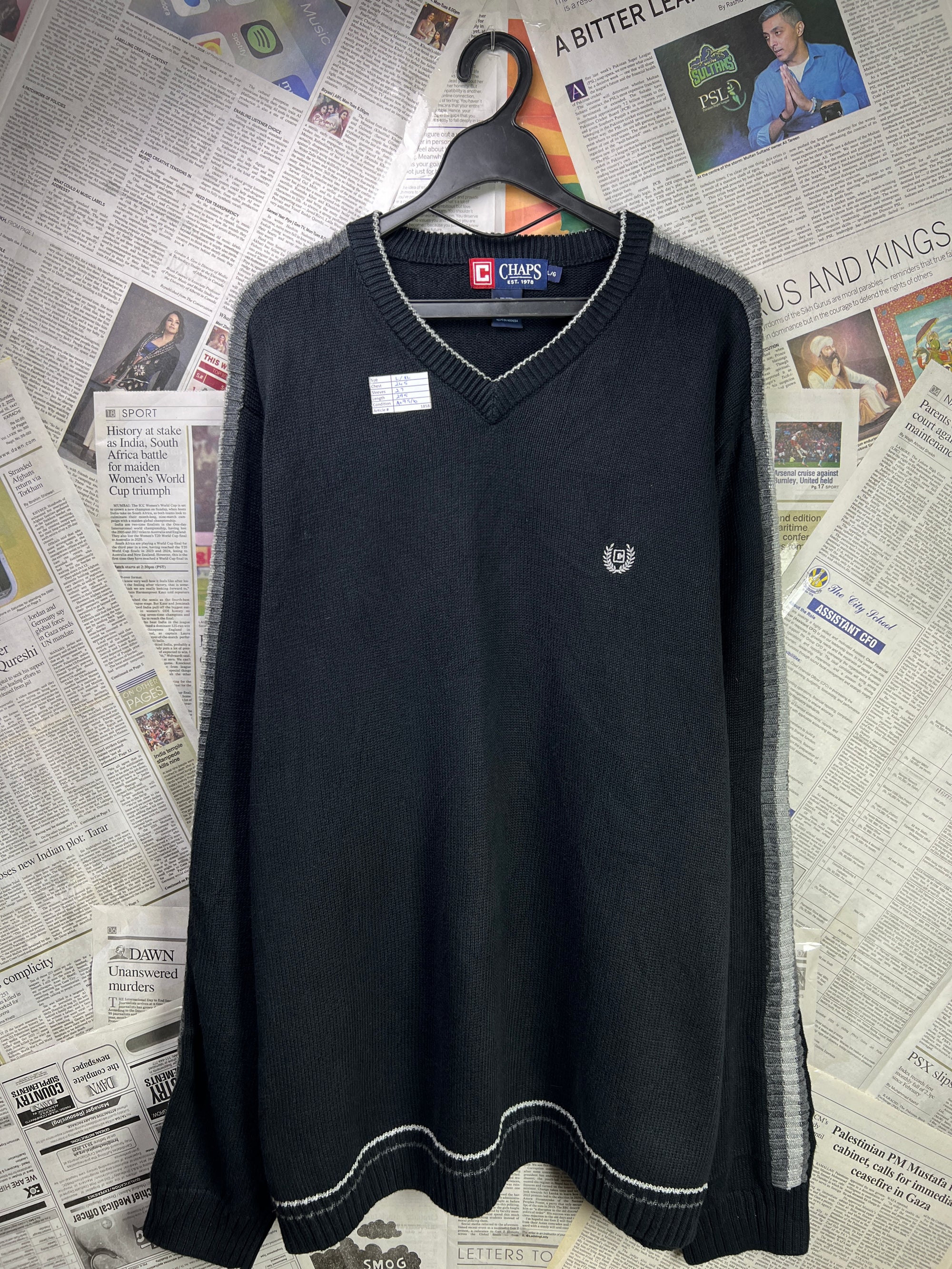 CHAPS® L/XL | Chest: 24.5" | Black | Knit Sweater | Cotton | 1858 - Genuine Maal