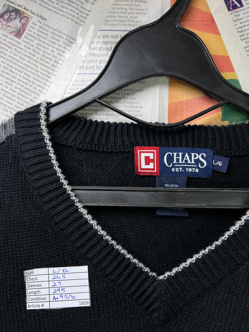 CHAPS® L/XL | Chest: 24.5" | Black | Knit Sweater | Cotton | 1858 - Genuine Maal