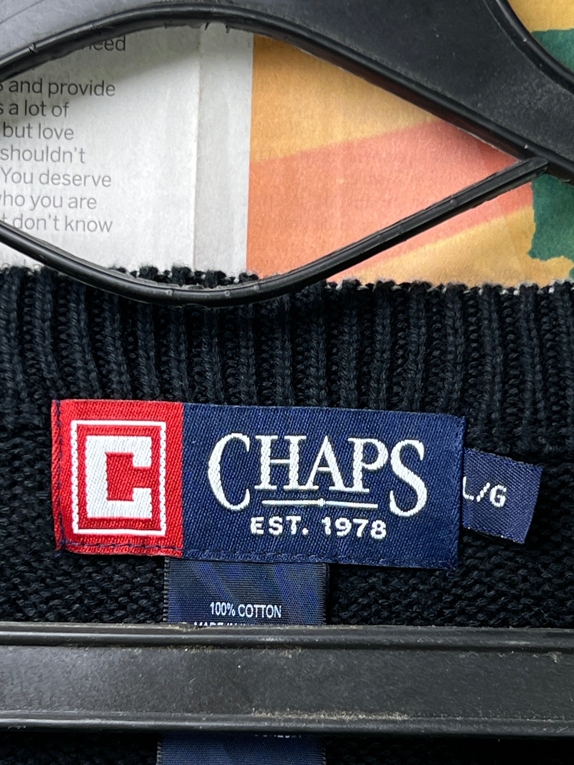CHAPS® L/XL | Chest: 24.5" | Black | Knit Sweater | Cotton | 1858 - Genuine Maal