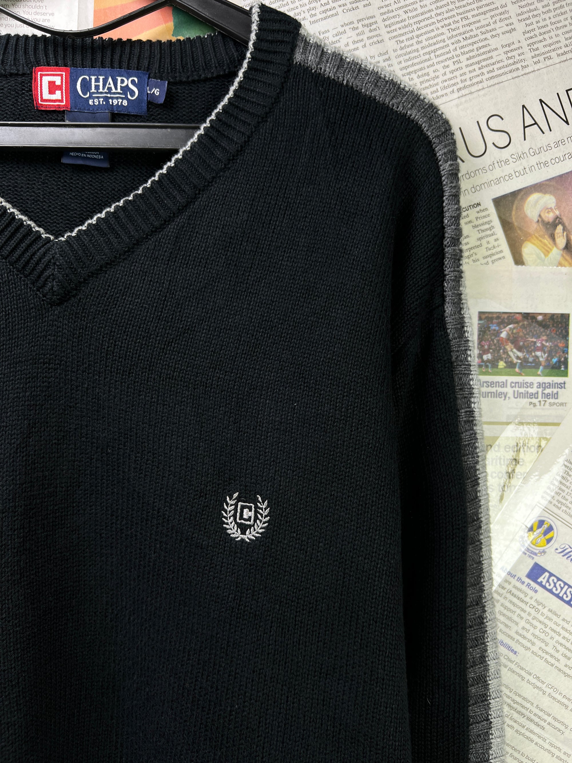 CHAPS® L/XL | Chest: 24.5" | Black | Knit Sweater | Cotton | 1858 - Genuine Maal