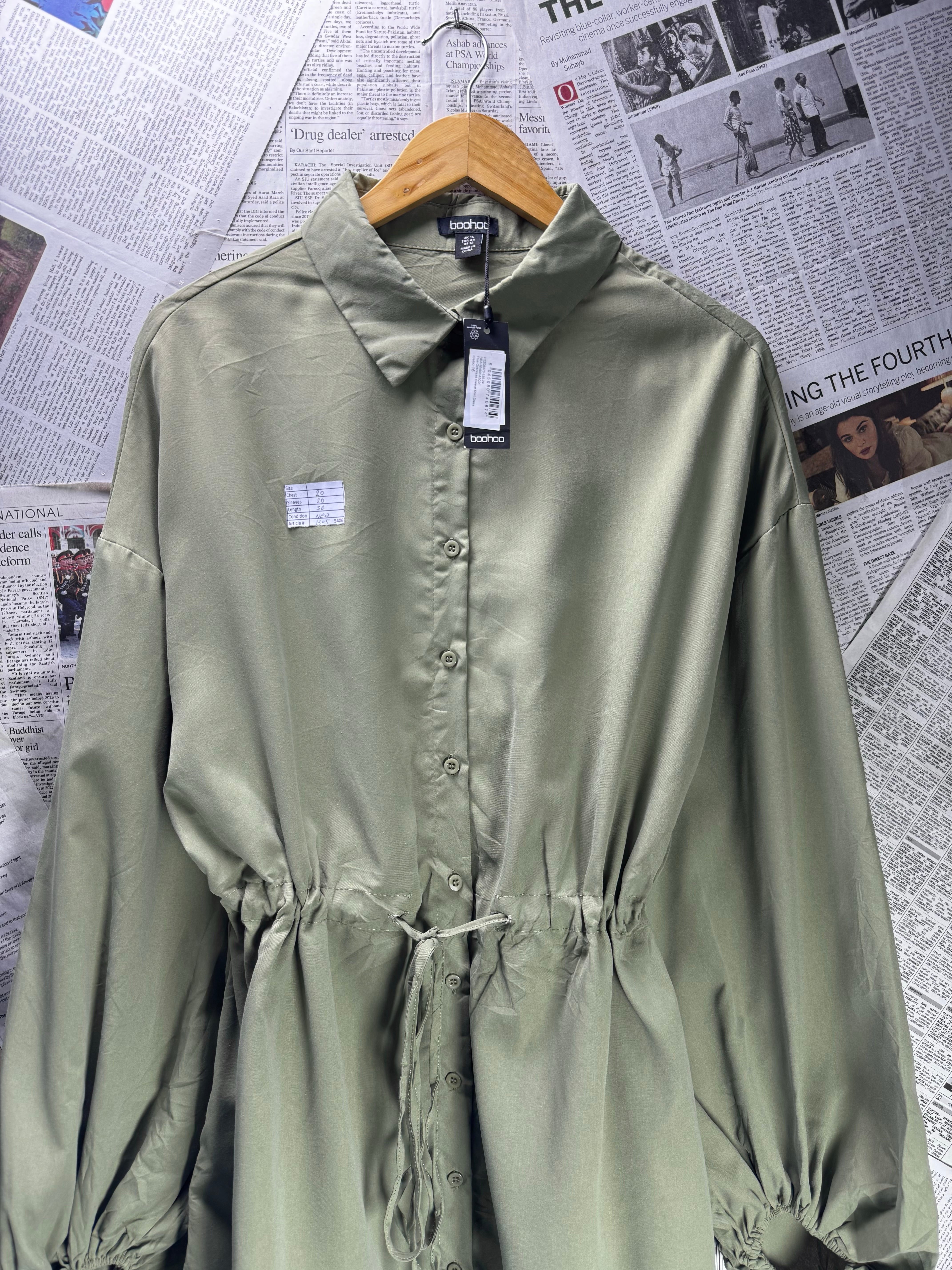 Boohoo® Large | Bust: 20" | Solid Sage Green | Mini Dress | B5 - 5406 - Genuine Maal