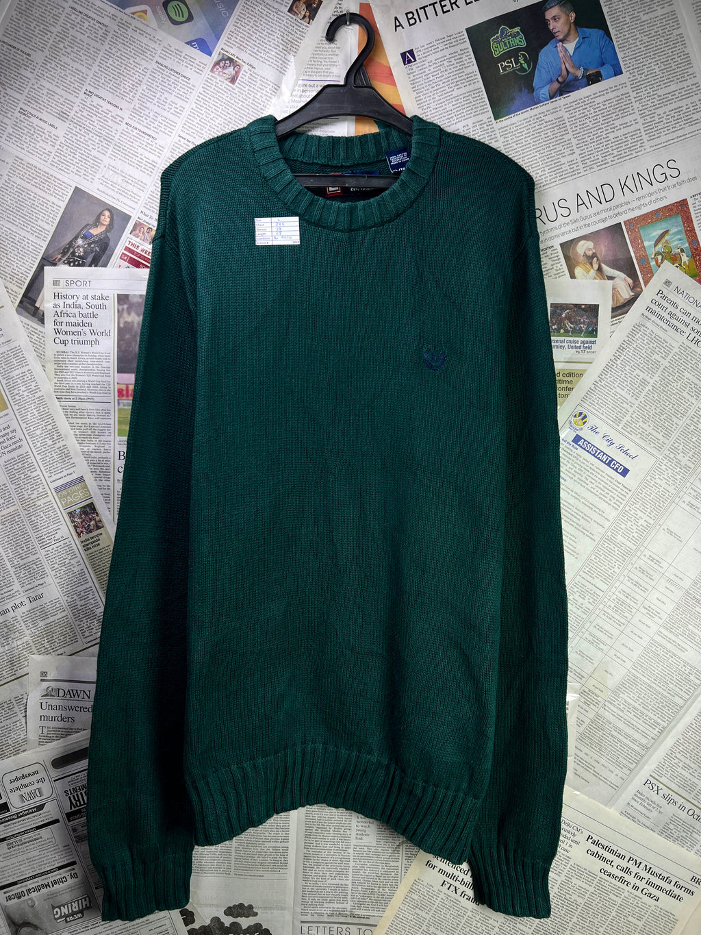 CHAPS® Large | Chest: 23.5" | Forest Green | Knit Sweater | Cotton | 1848 - Genuine Maal