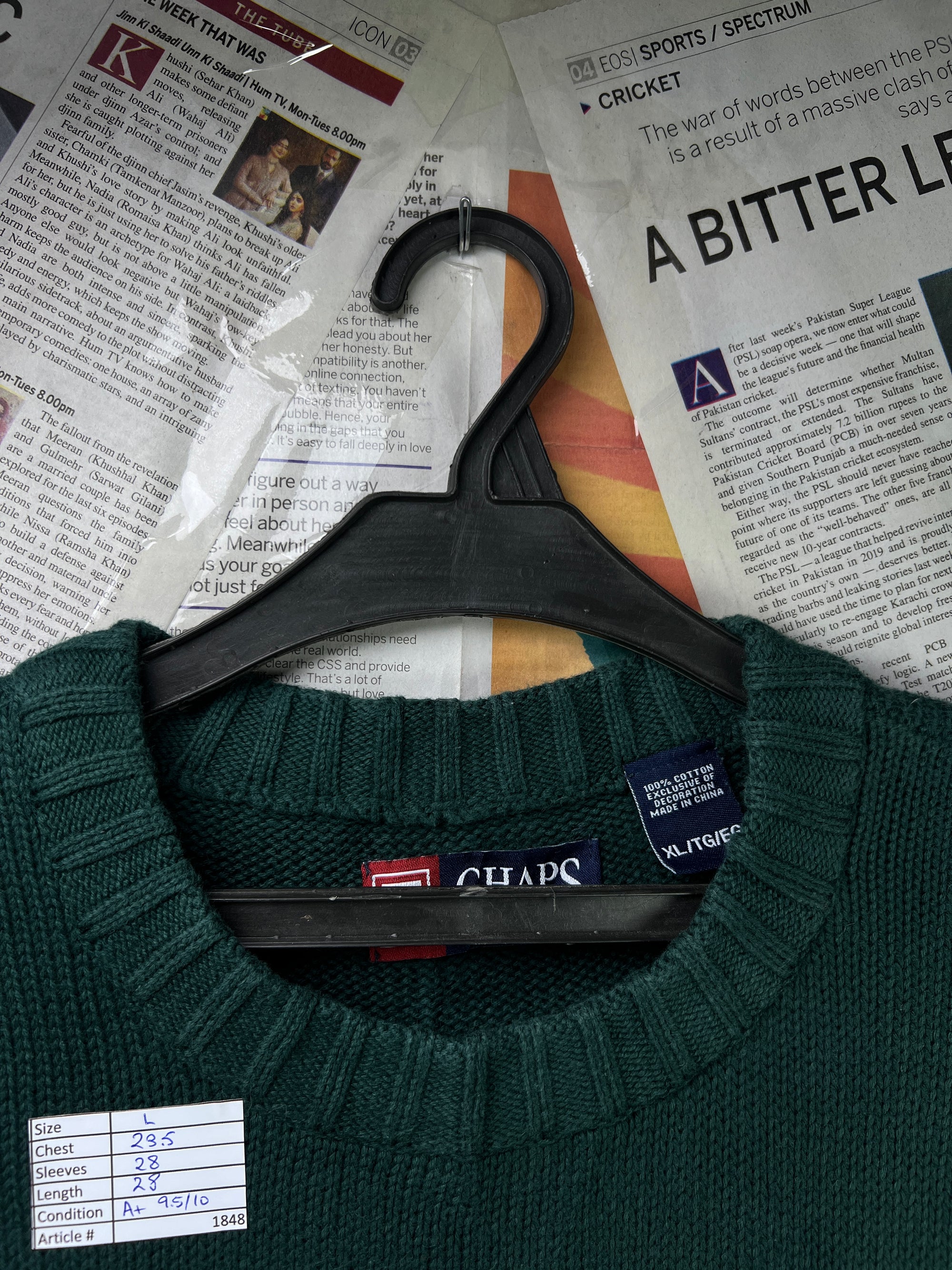 CHAPS® Large | Chest: 23.5" | Forest Green | Knit Sweater | Cotton | 1848 - Genuine Maal
