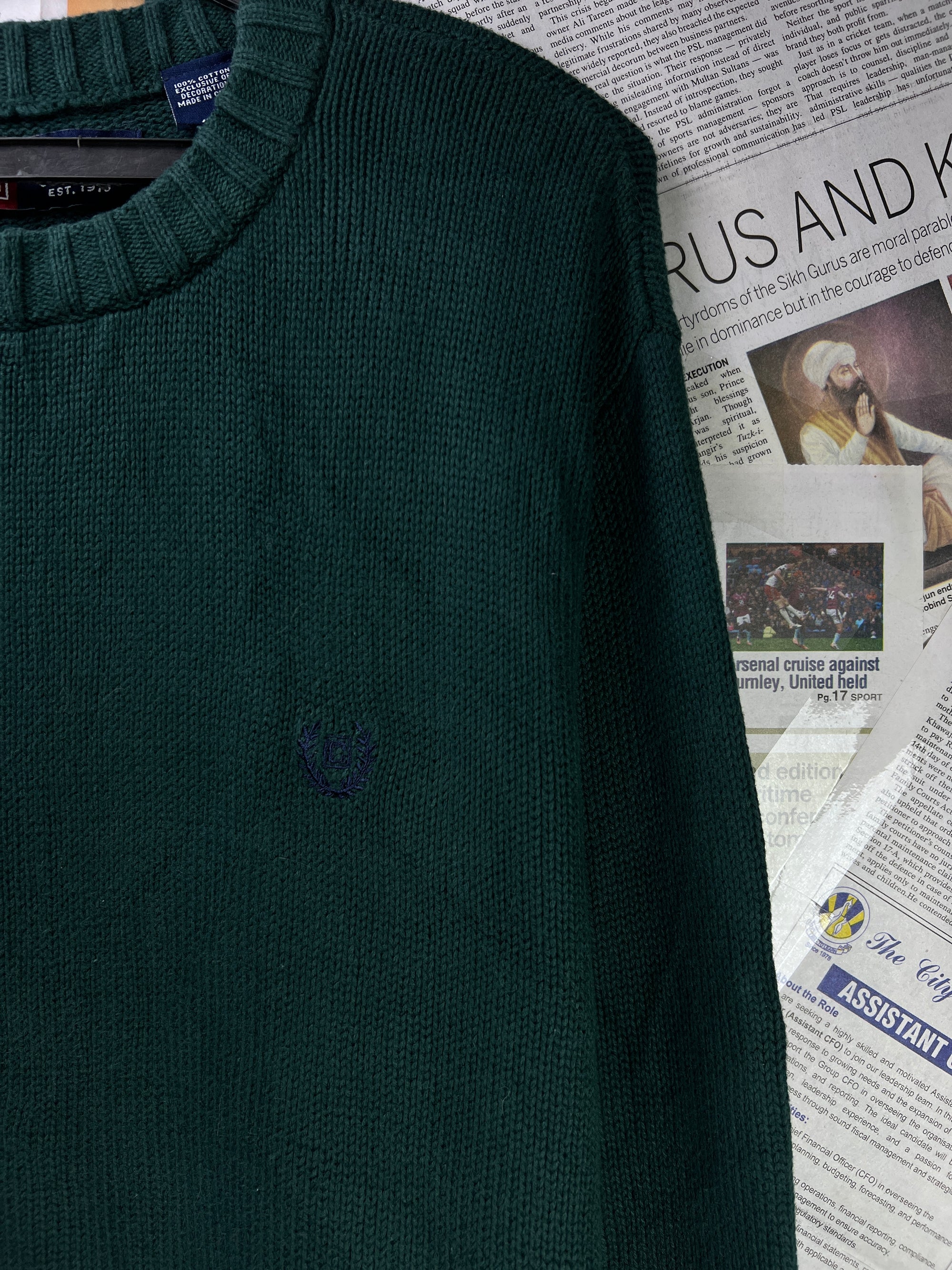 CHAPS® Large | Chest: 23.5" | Forest Green | Knit Sweater | Cotton | 1848 - Genuine Maal