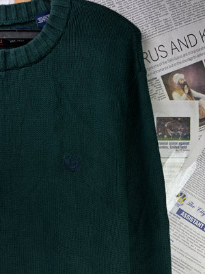 CHAPS® Large | Chest: 23.5" | Forest Green | Knit Sweater | Cotton | 1848 - Genuine Maal