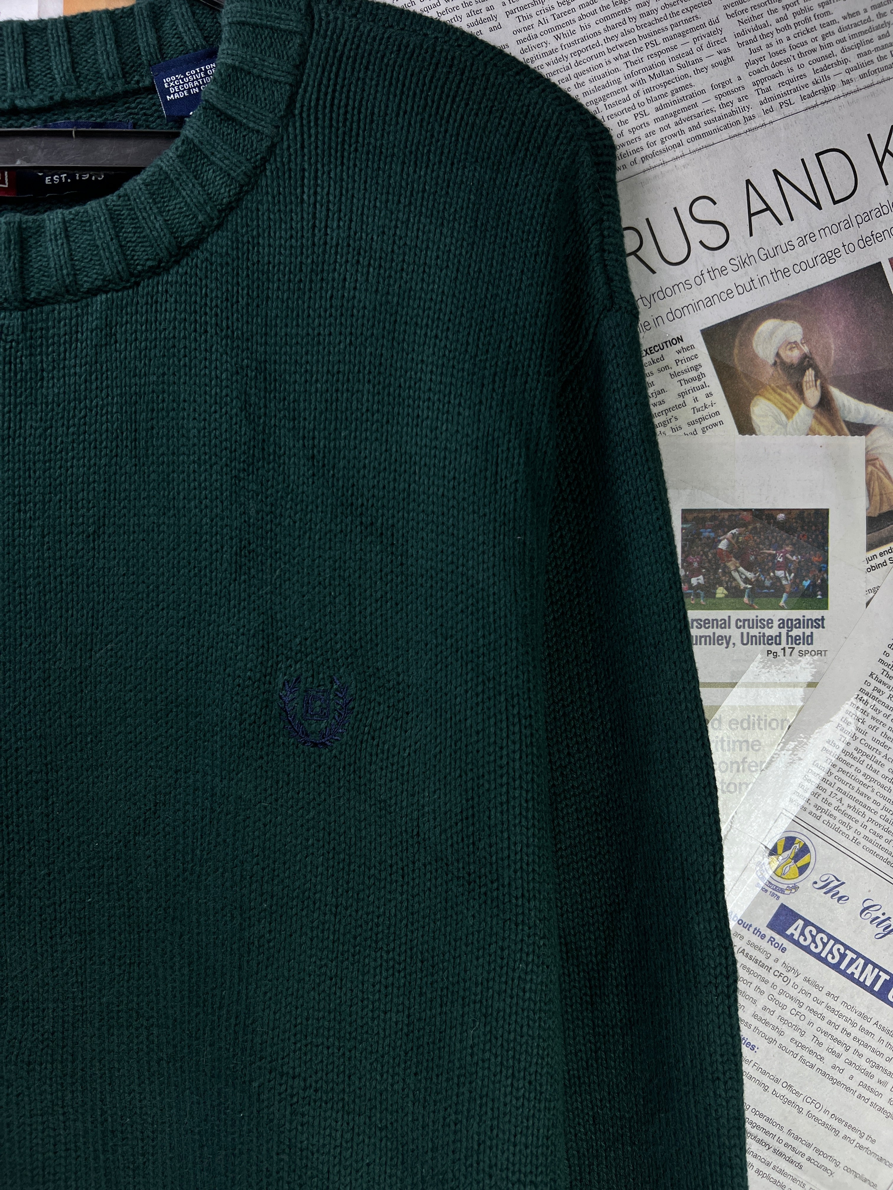 CHAPS® Large | Chest: 23.5" | Forest Green | Knit Sweater | Cotton | 1848 - Genuine Maal