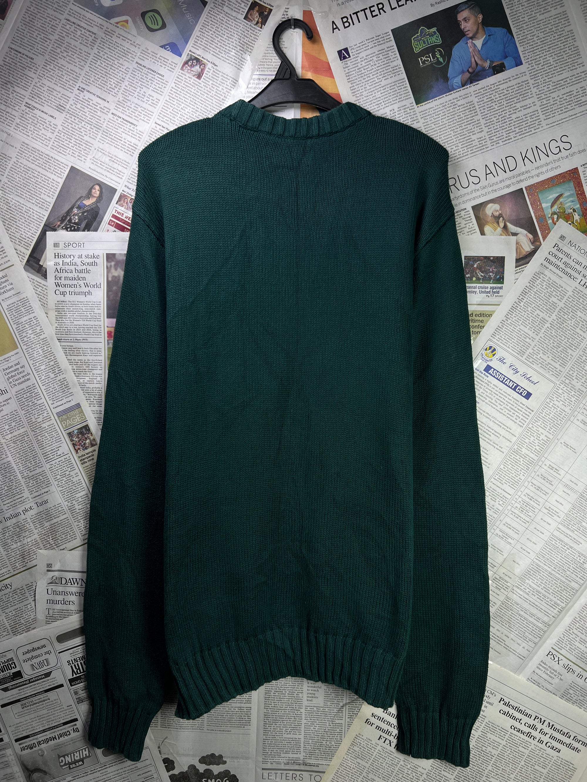 CHAPS® Large | Chest: 23.5" | Forest Green | Knit Sweater | Cotton | 1848 - Genuine Maal