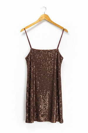 Stradivarius® Small | Bust: 17.5" | Sequined Bronze | Bodicon Mini Dress | B5 - 5031 - Genuine Maal