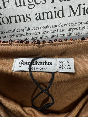 Stradivarius® Small | Bust: 17.5" | Sequined Bronze | Bodicon Mini Dress | B5 - 5031 - Genuine Maal