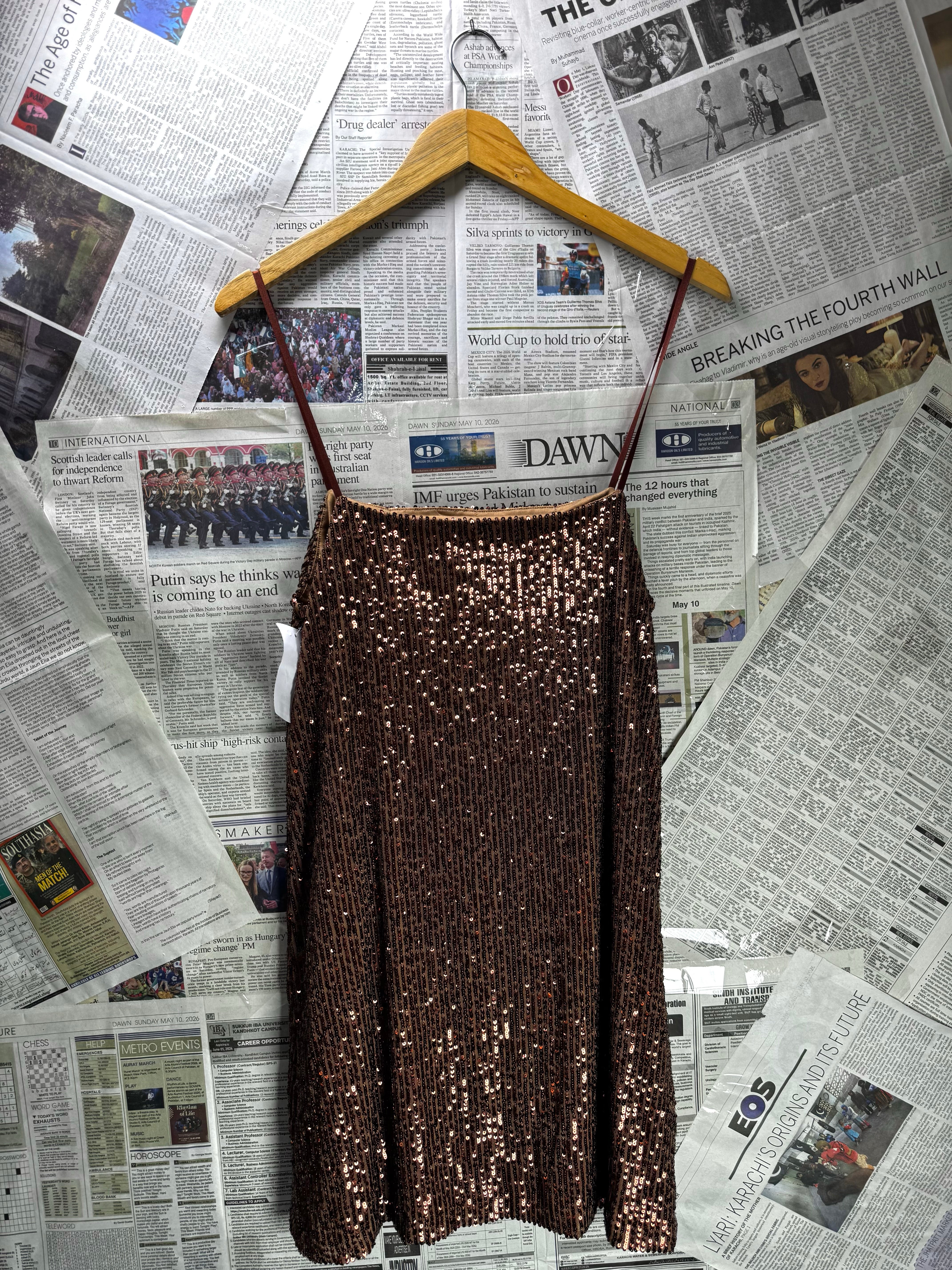 Stradivarius® Small | Bust: 17.5" | Sequined Bronze | Bodicon Mini Dress | B5 - 5031 - Genuine Maal