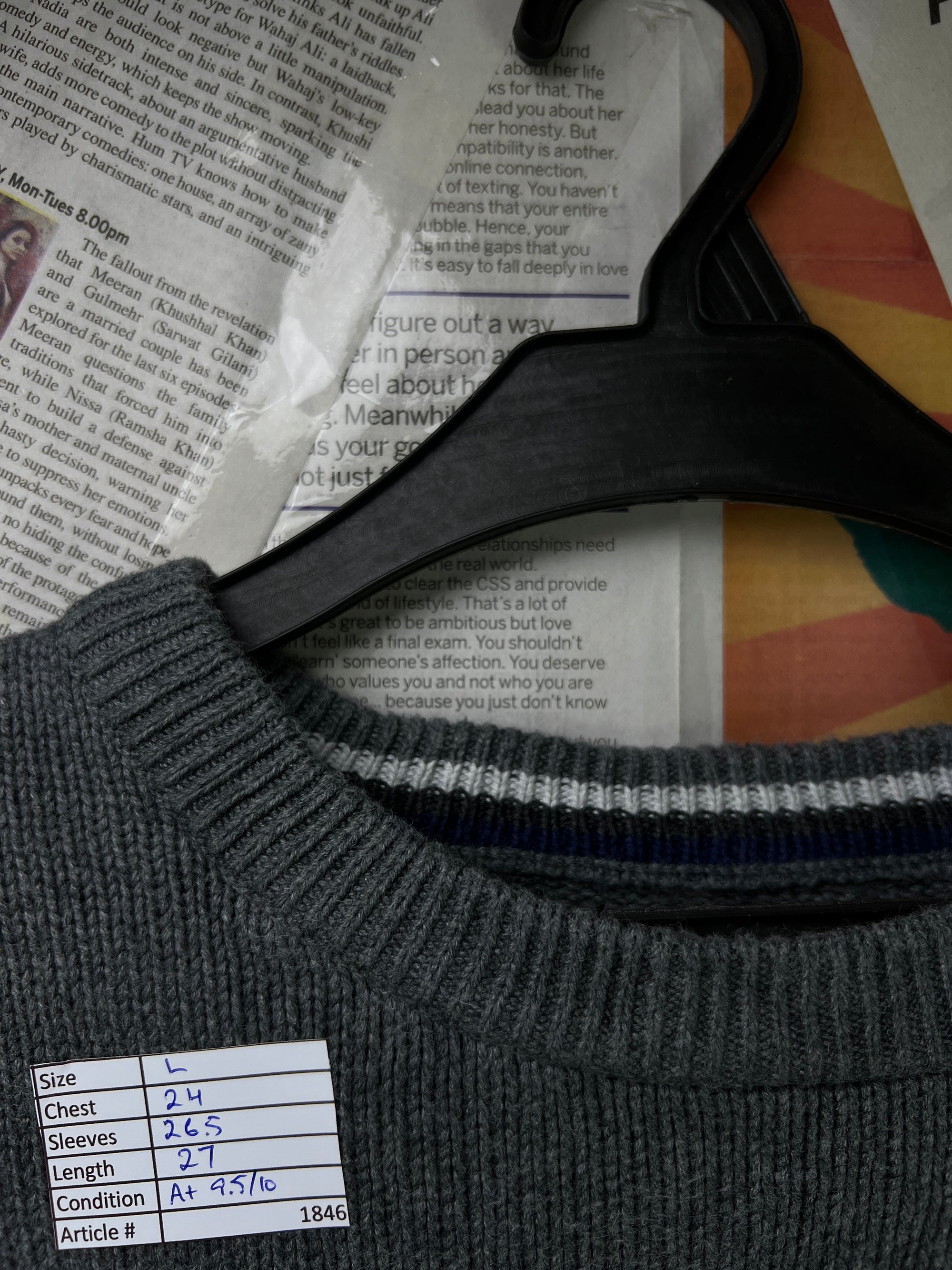 CHAPS® Large | Chest: 24" | Dark Grey | Knit Sweater | Cotton | 1846 - Genuine Maal