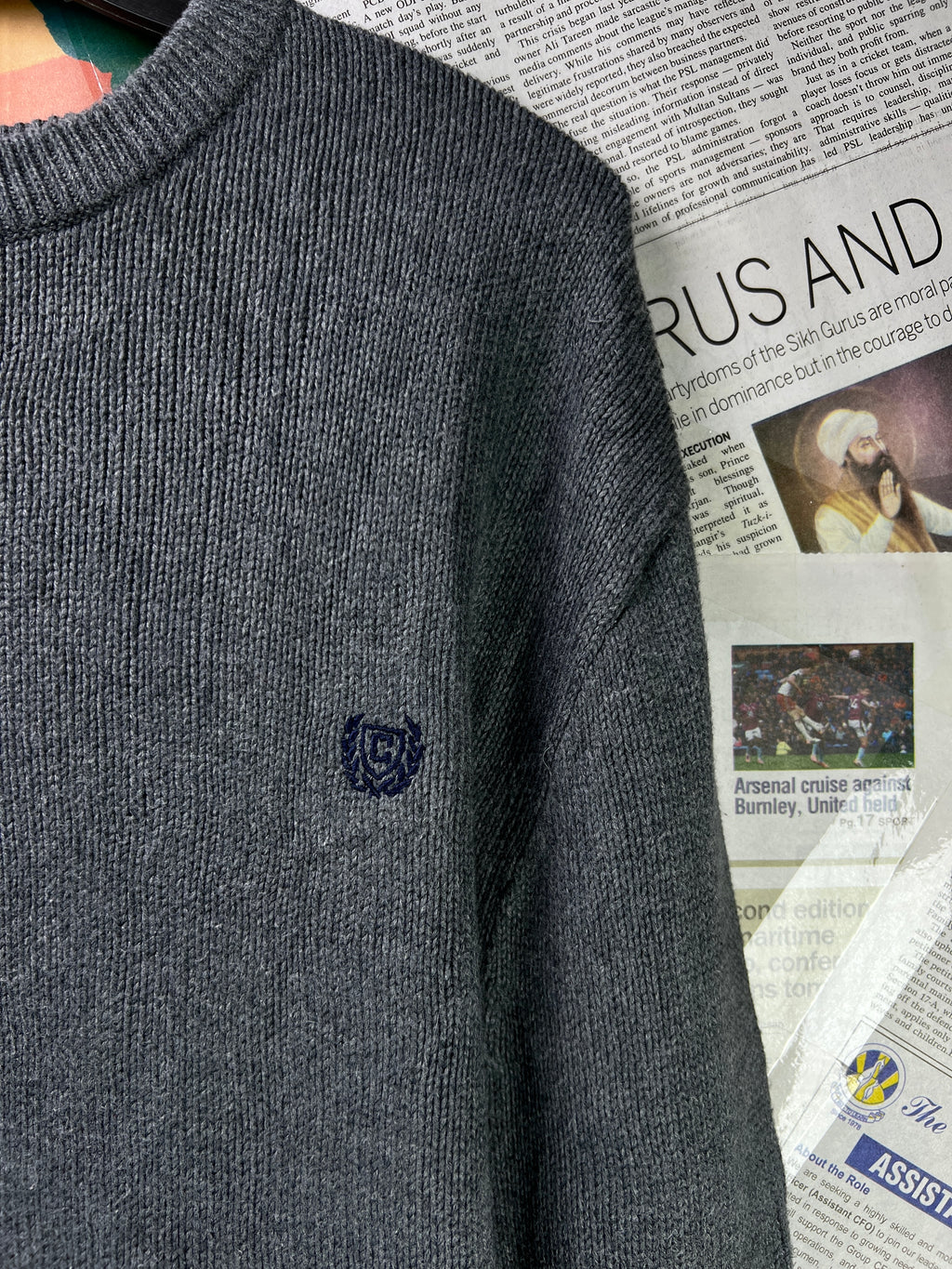 CHAPS® Large | Chest: 24" | Dark Grey | Knit Sweater | Cotton | 1846 - Genuine Maal