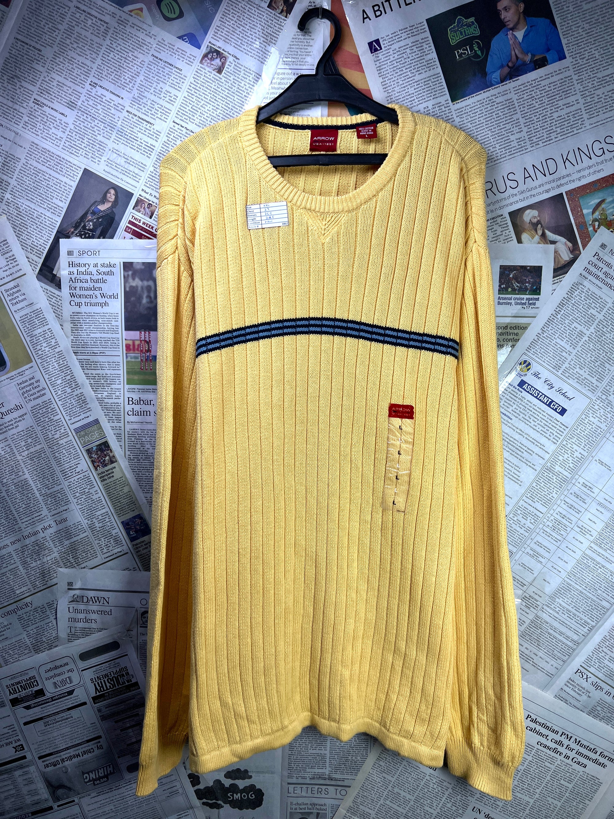 Arrow® XXL | Chest: 27" | Yellow | Knit Sweater | Cotton | 1862 - Genuine Maal