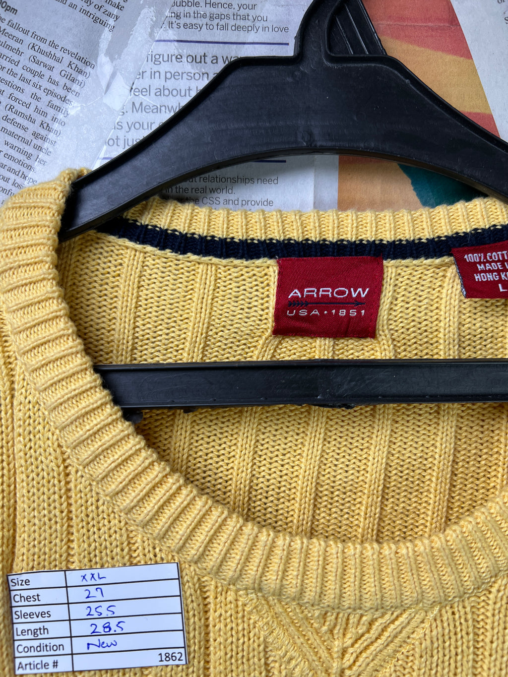 Arrow® XXL | Chest: 27" | Yellow | Knit Sweater | Cotton | 1862 - Genuine Maal