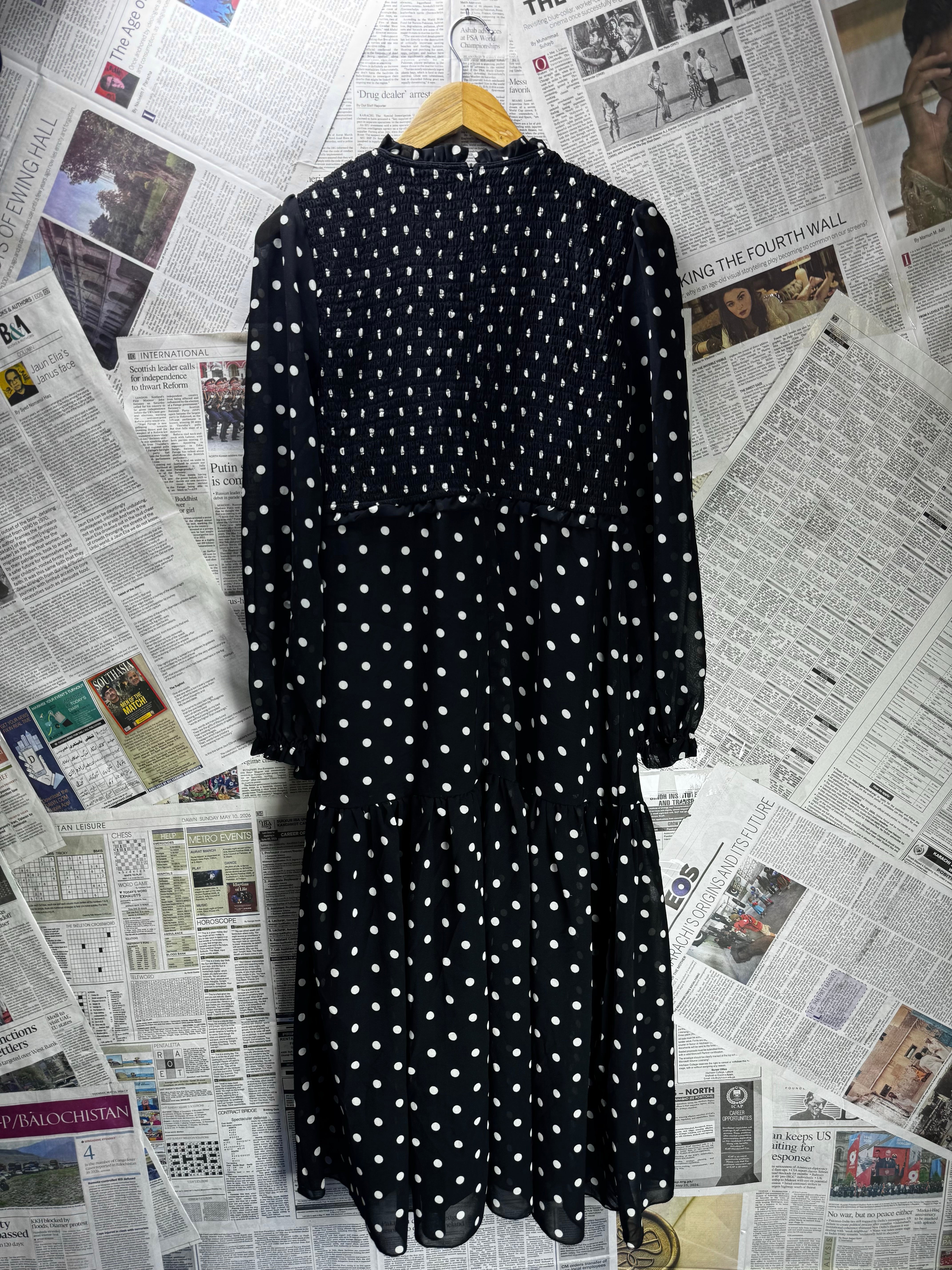 Dorothy Perkins® XS | Bust: 16" | Polka Dot Black and White | Maxi Dress | B5 - 5045 - Genuine Maal