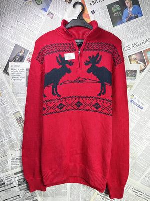 CHAPS® Medium | Chest: 22.5" | Red | Knit Quarter Zip Sweater | Cotton | 1928 - Genuine Maal