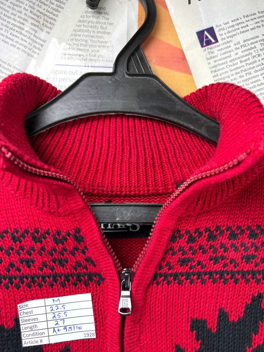 CHAPS® Medium | Chest: 22.5" | Red | Knit Quarter Zip Sweater | Cotton | 1928 - Genuine Maal