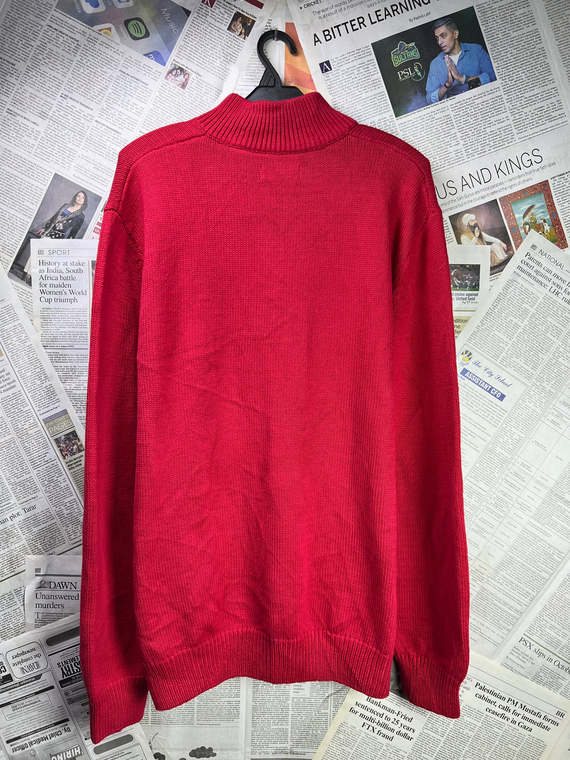 CHAPS® Medium | Chest: 22.5" | Red | Knit Quarter Zip Sweater | Cotton | 1928 - Genuine Maal