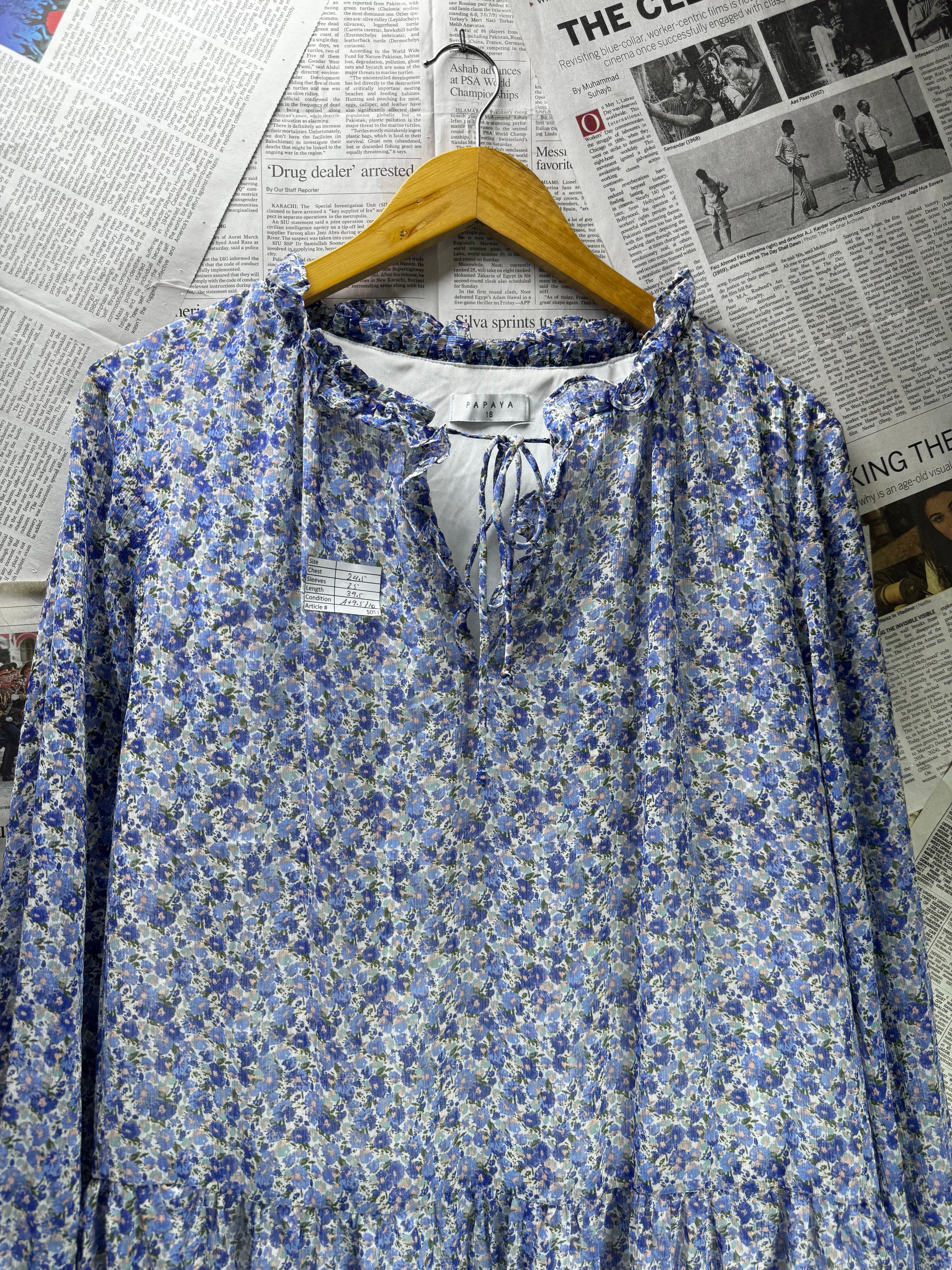Papaya® XXL | Bust: 24.5" | Floral Blue and White | Mini Dress | B5 - 5051 - Genuine Maal