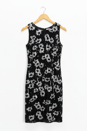Debut® XS | Bust: 16.5" | Sequined Geometric Black & Silver | Mini Dress | B5 - 5393 - Genuine Maal