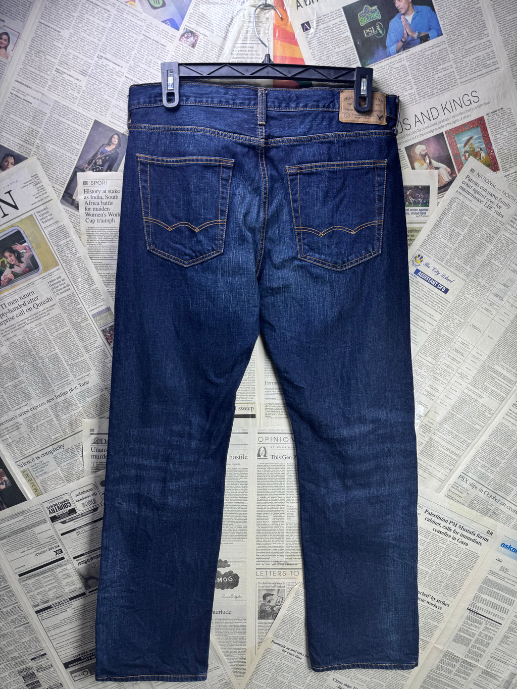 Americ*n Eagle® Waist: 34" to 36" | Blue | Straight Fit Denim Pants | Cotton | 1406 - Genuine Maal