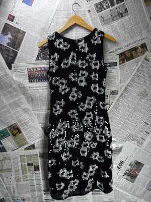 Debut® XS | Bust: 16.5" | Sequined Geometric Black & Silver | Mini Dress | B5 - 5393 - Genuine Maal