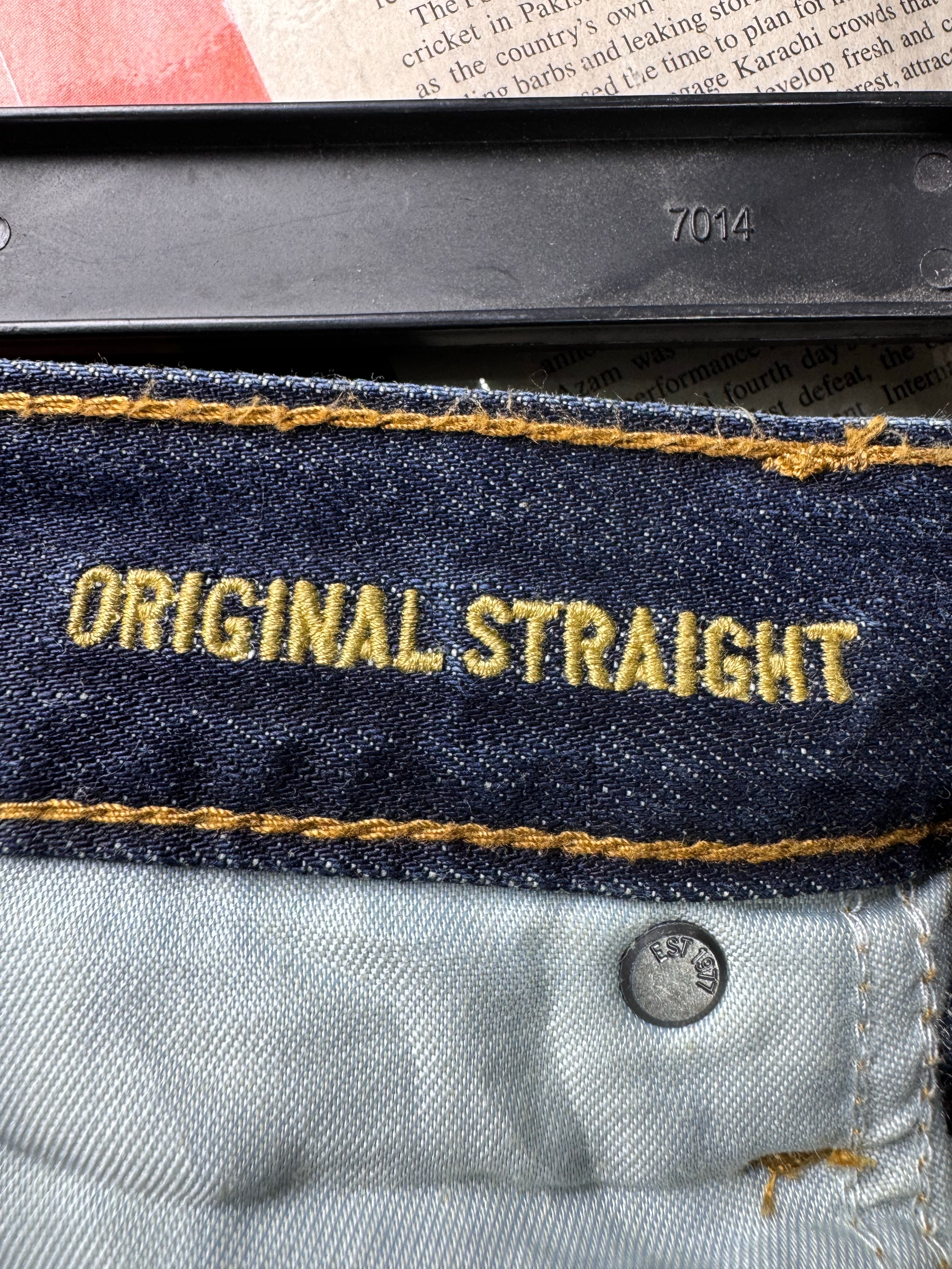 Americ*n Eagle® Waist: 34" to 36" | Blue | Straight Fit Denim Pants | Cotton | 1406 - Genuine Maal