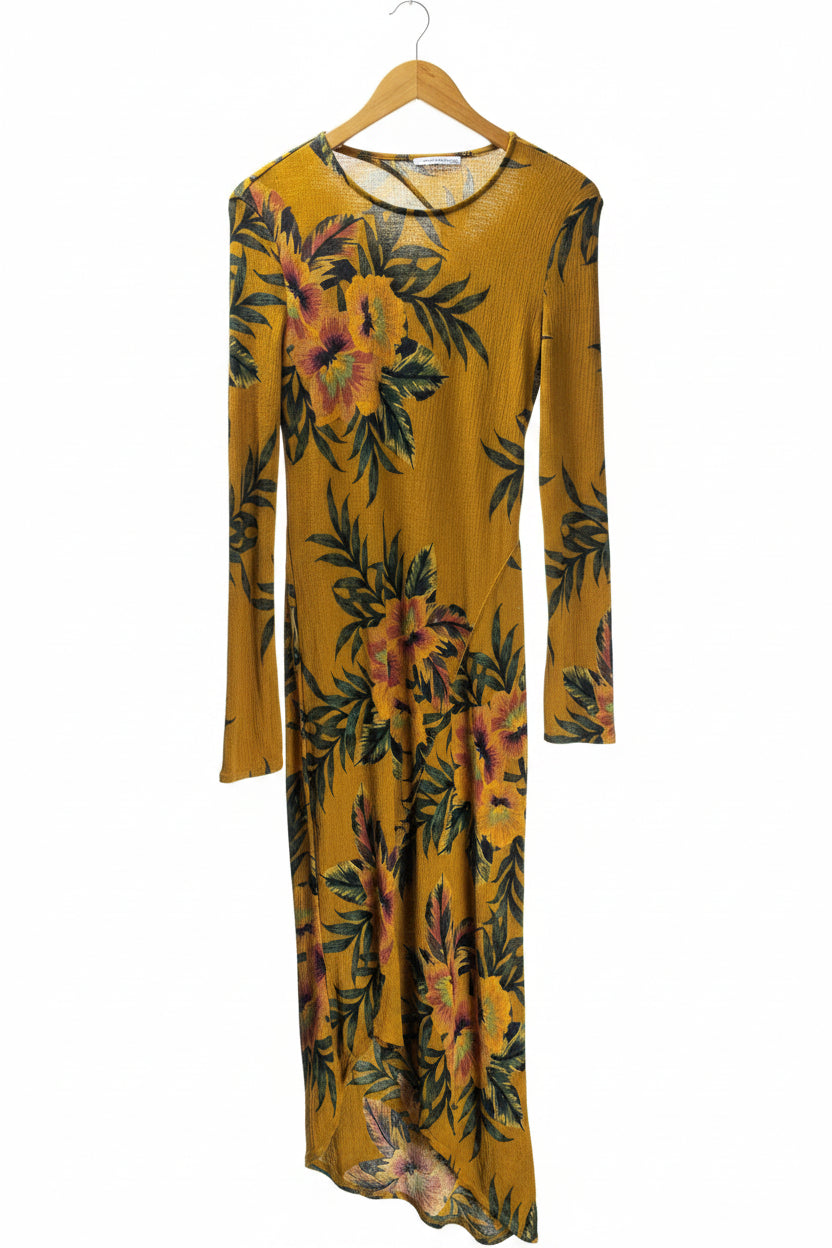Zara® XS | Bust: 16" | Floral Print Mustard Yellow | Midi Dress | B5 - 5048 - Genuine Maal