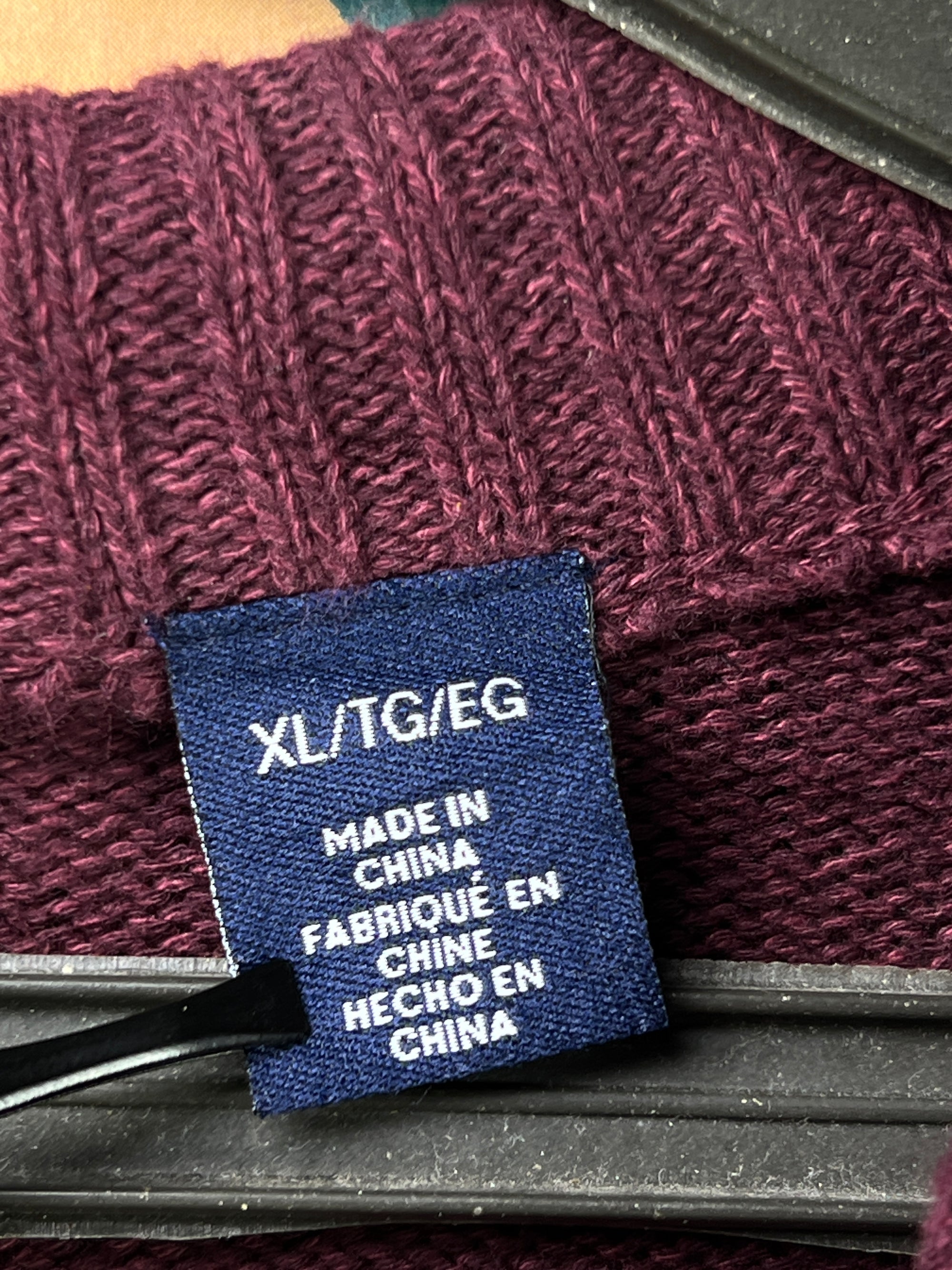 CHAPS® XL | Chest: 25.5" | Burgundy | Knit Quarter Zip Sweater | Cotton | 1927 - Genuine Maal