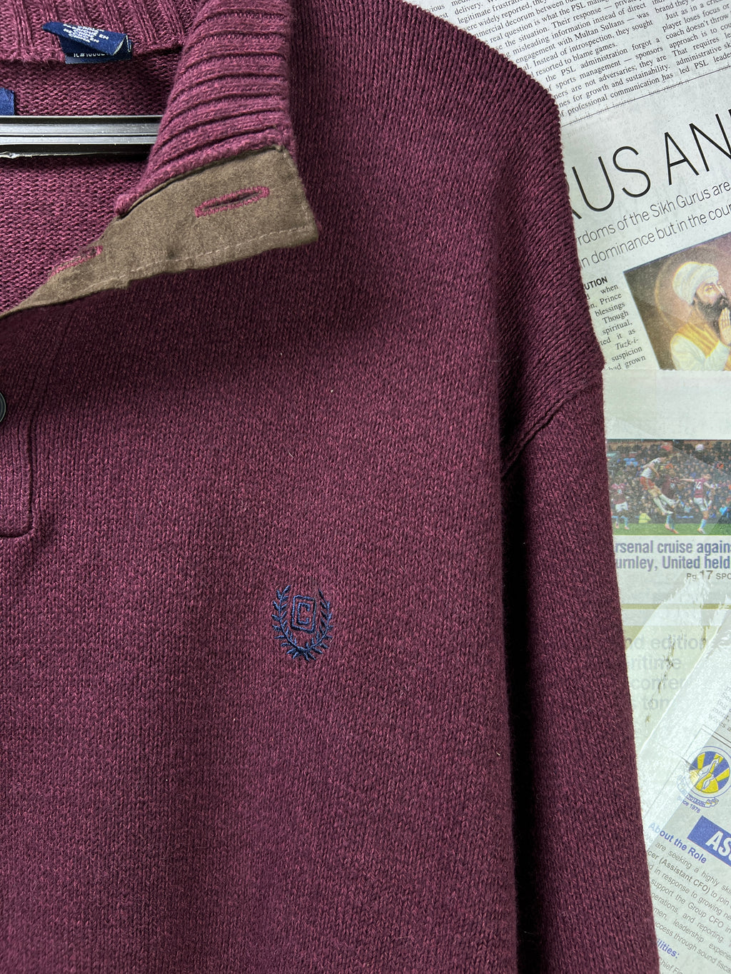 CHAPS® XL | Chest: 25.5" | Burgundy | Knit Quarter Zip Sweater | Cotton | 1927 - Genuine Maal