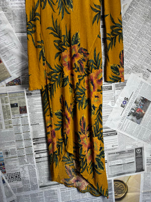 Zara® XS | Bust: 16" | Floral Print Mustard Yellow | Midi Dress | B5 - 5048 - Genuine Maal