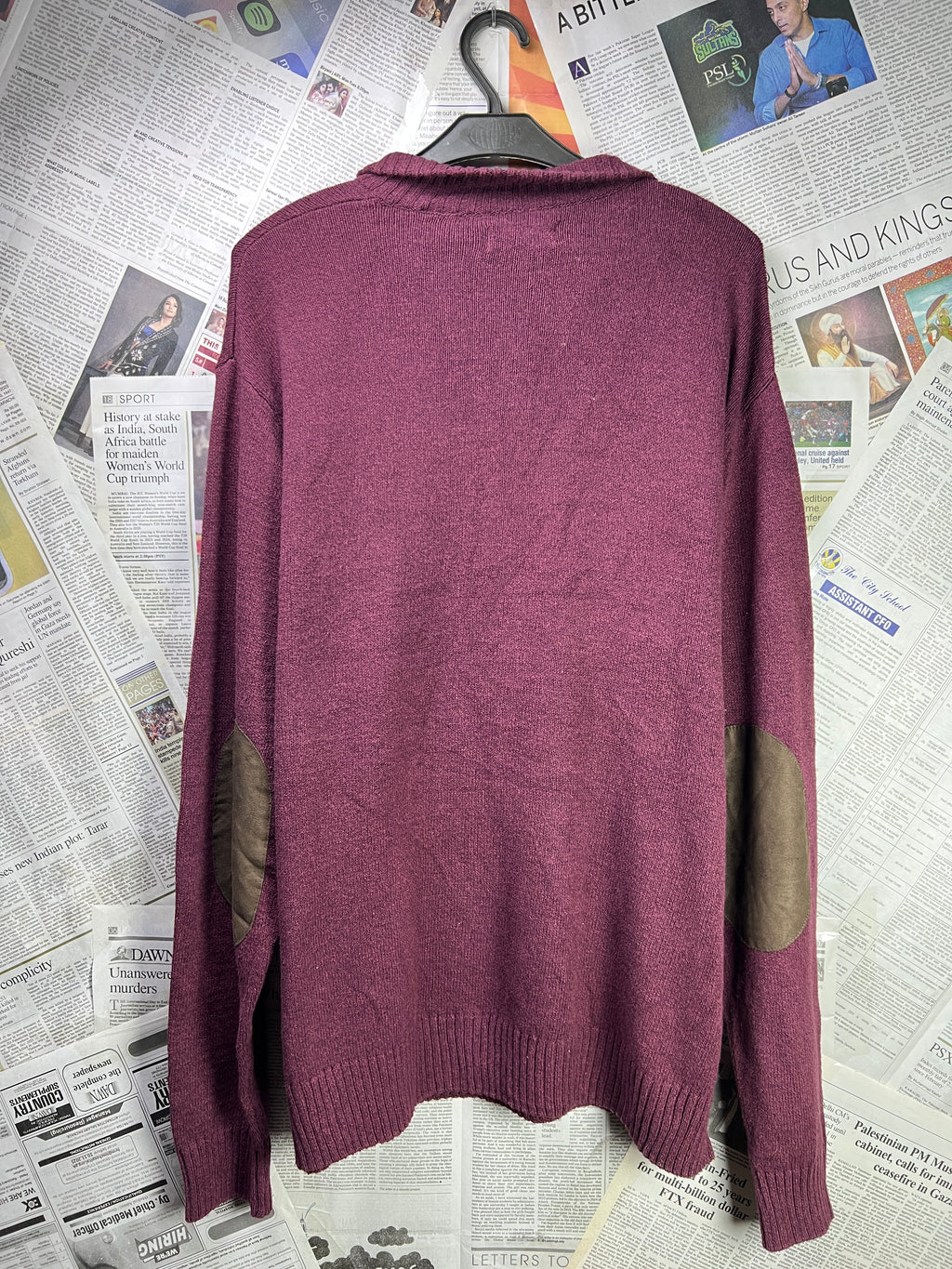 CHAPS® XL | Chest: 25.5" | Burgundy | Knit Quarter Zip Sweater | Cotton | 1927 - Genuine Maal