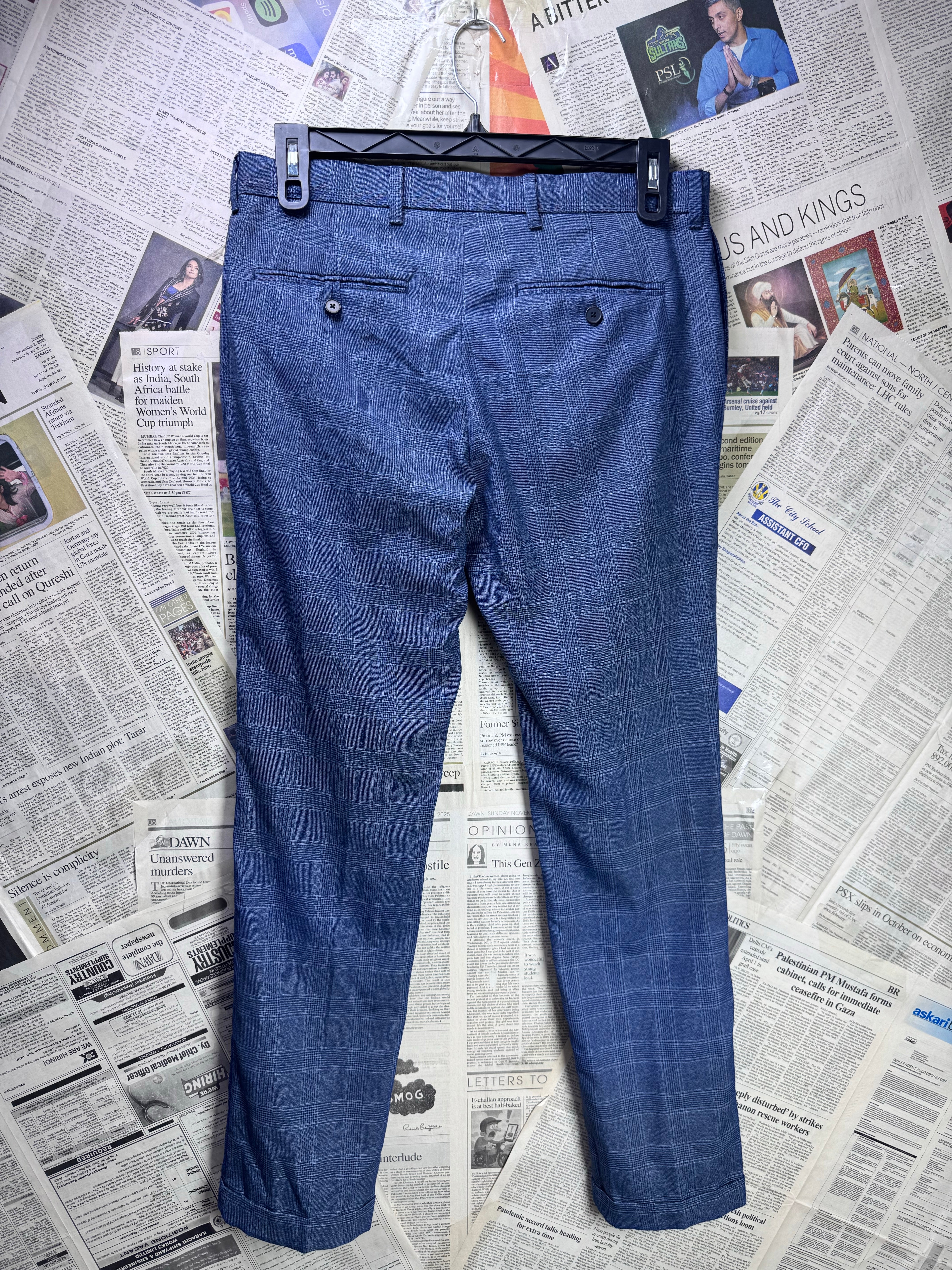 Next® Waist: 32" | Bluish Purple Glen Check | Skinny Fit Pants | Poly - Viscose | 1420 - Genuine Maal