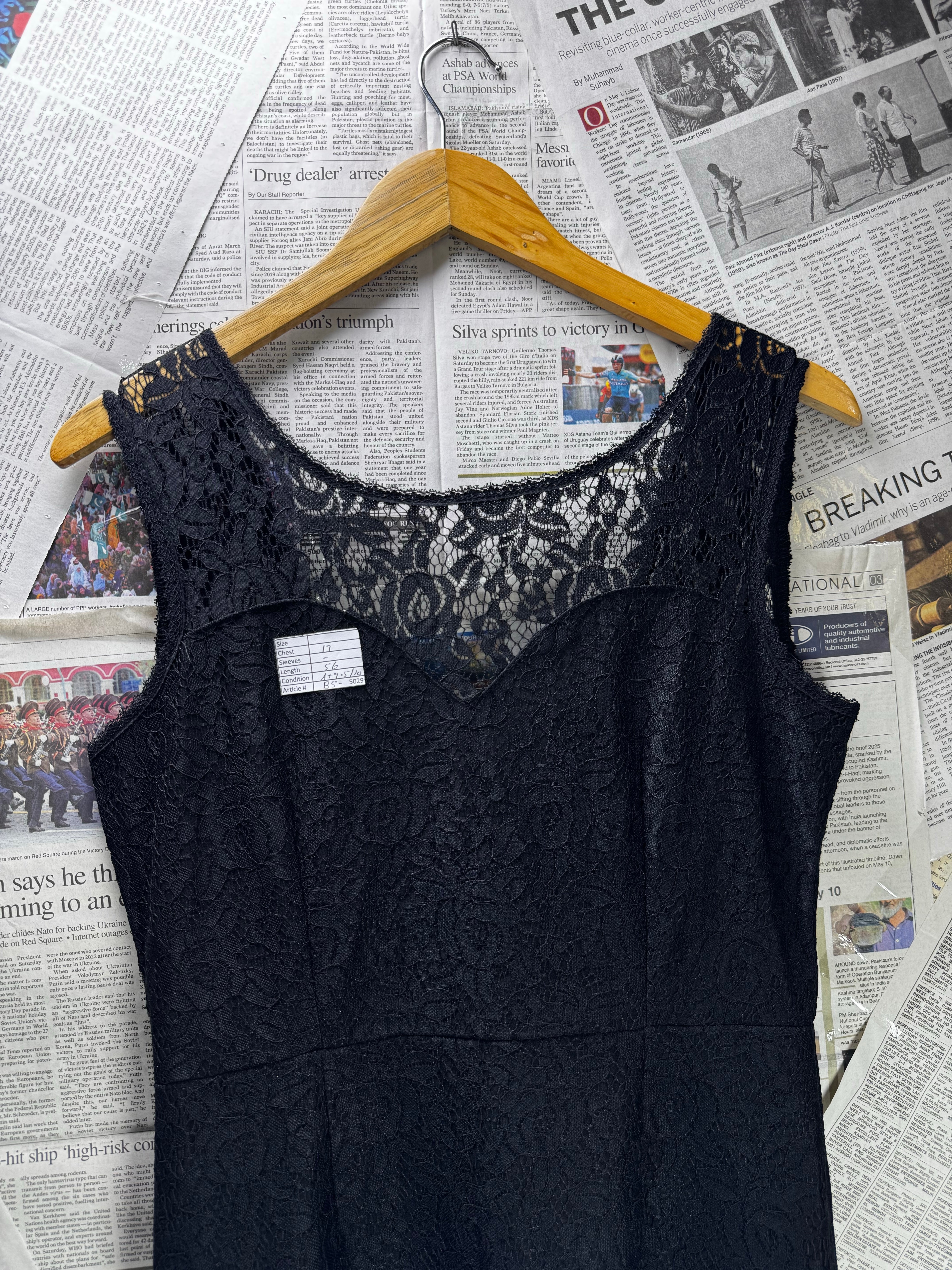 Miusol® XS | Bust: 17" | Floral Lace Pattern Black | Maxi Dress | B5 - 5029 - Genuine Maal