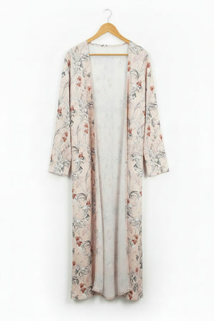® XXL | Bust: 25" | Scenic Botanical & Wildlife Print Light Blush Pink | Cardigan Maxi Dress | B5 - 5442 - Genuine Maal