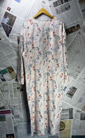 ® XXL | Bust: 25" | Scenic Botanical & Wildlife Print Light Blush Pink | Cardigan Maxi Dress | B5 - 5442 - Genuine Maal