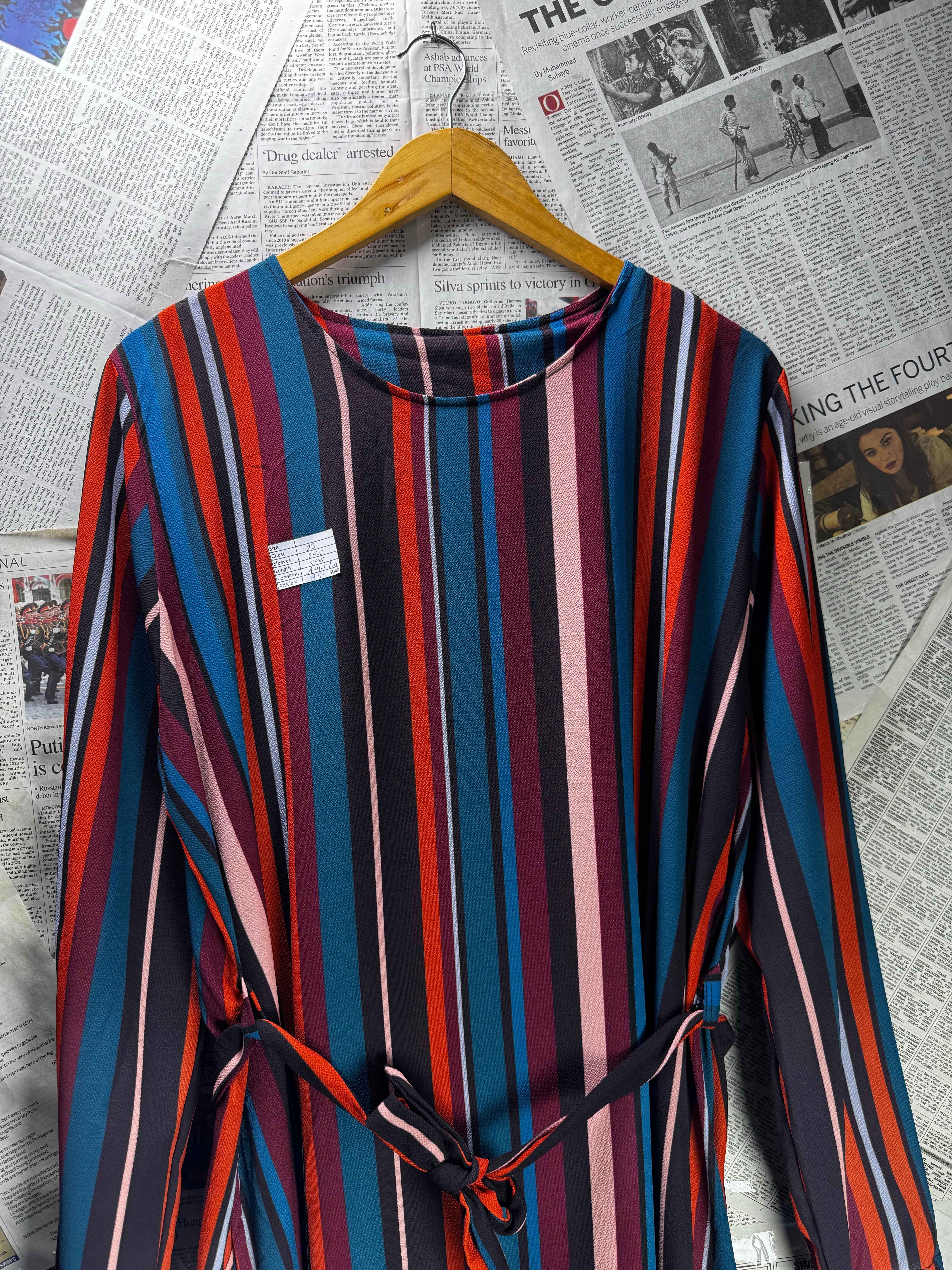® XXL | Bust: 23" | Vertical Candy Stripe Pattern Multi - color | Maxi Dress | B5 - 5040 - Genuine Maal