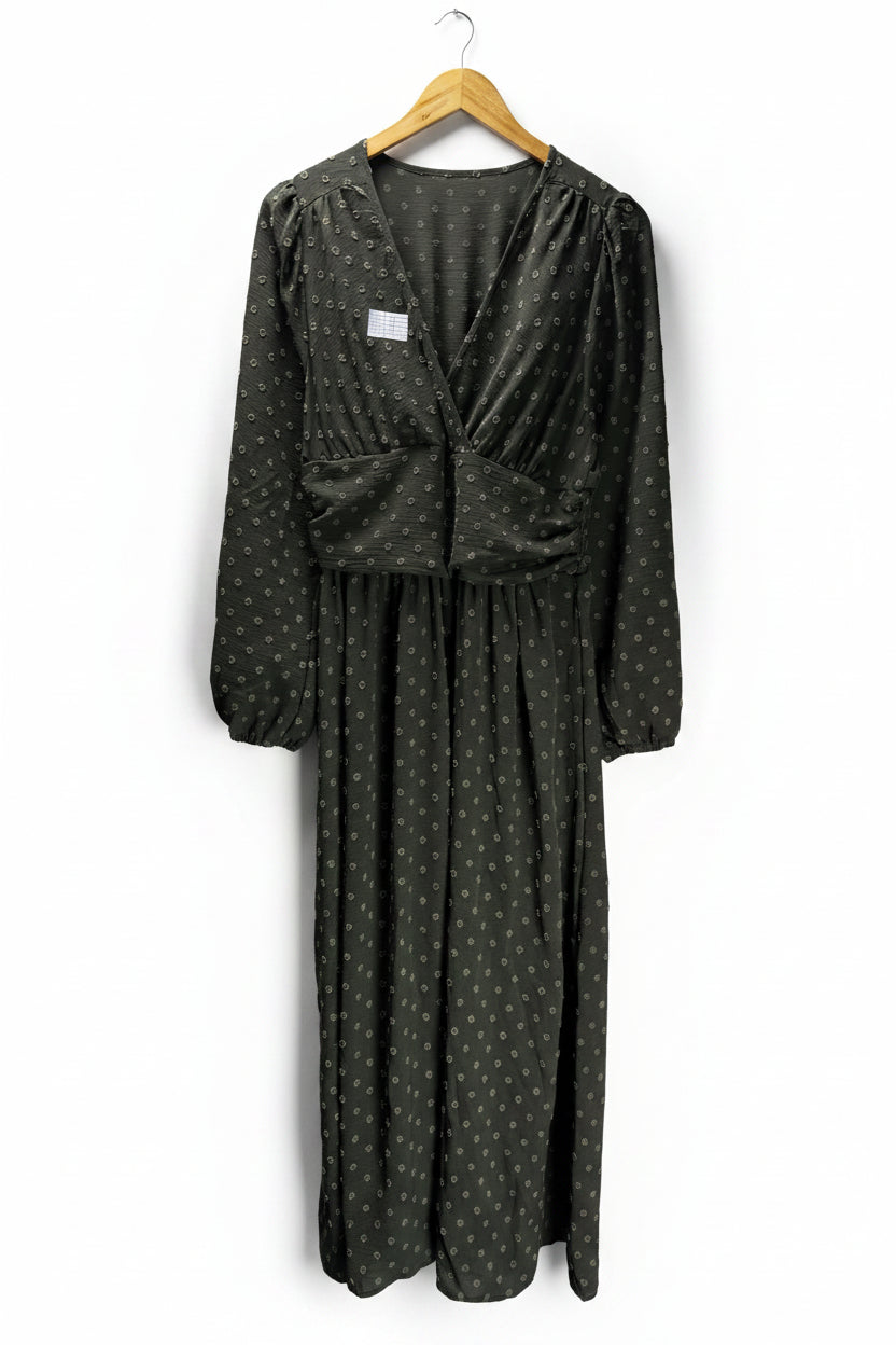 Shein® Small | Bust: 17.5" | Swiss Dot Olive Green | Maxi Dress | B5 - 5452 - Genuine Maal