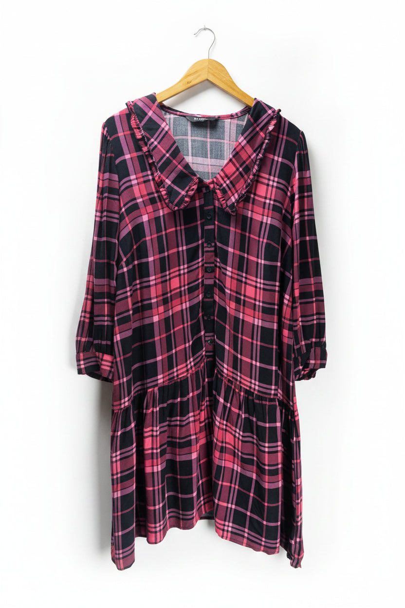 Dusk® XL | Bust: 21.5" | Tartan Plaid Deep Magenta Pink | Mini Dress | B5 - 5058 - Genuine Maal